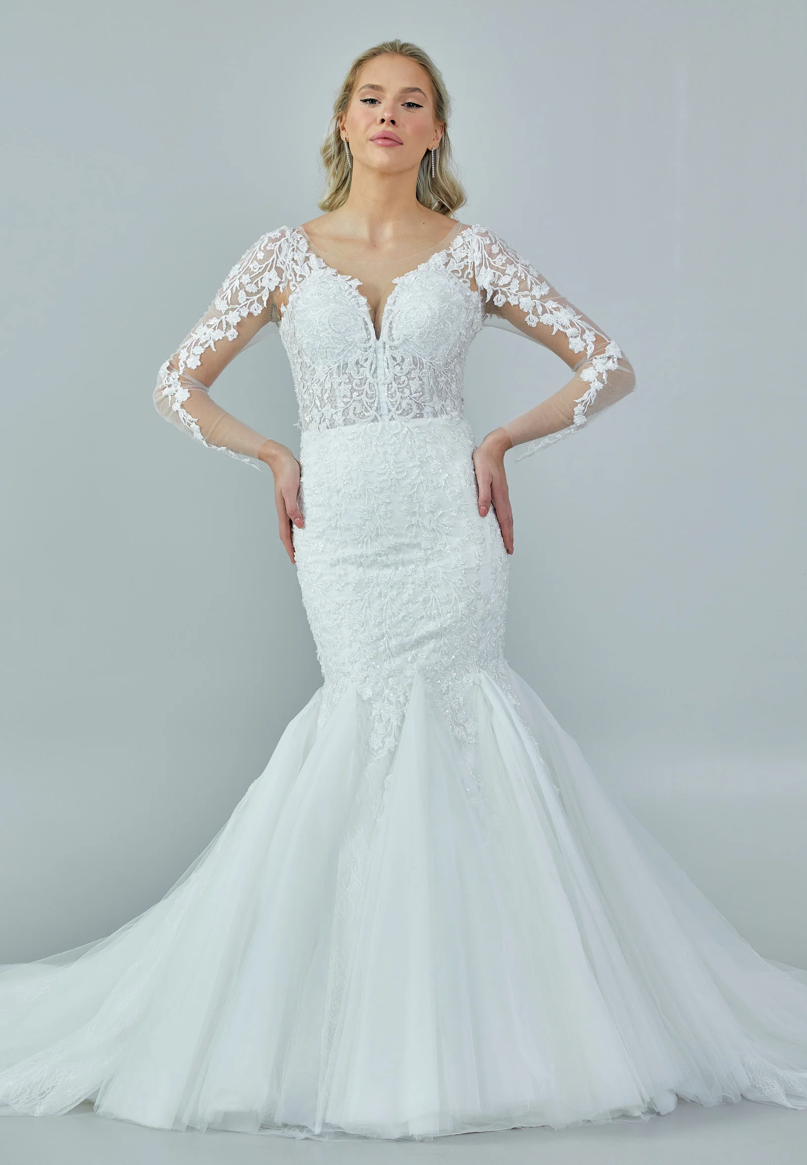 Long Sleeve Maxi Tulle Regular Wedding Dress abb23015