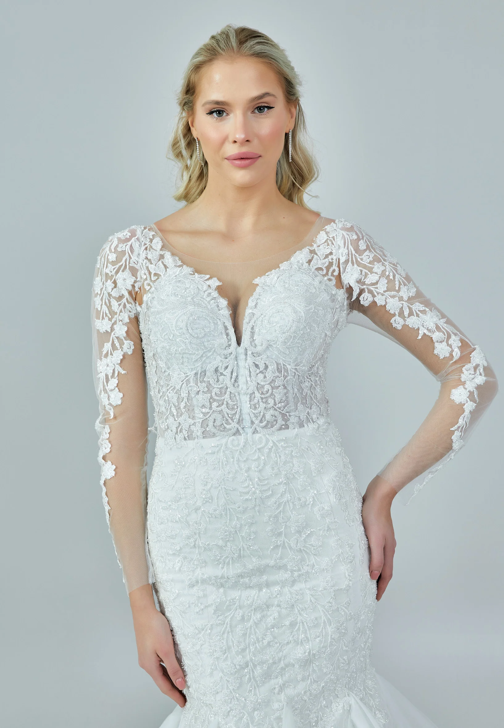 Long Sleeve Maxi Tulle Regular Wedding Dress abb23015 - Image 10