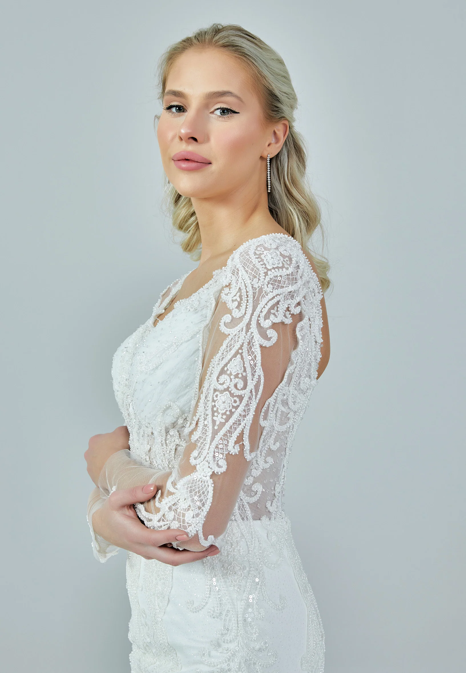 Long Sleeve Maxi Tulle Regular Wedding Dress abb23015 - Image 2