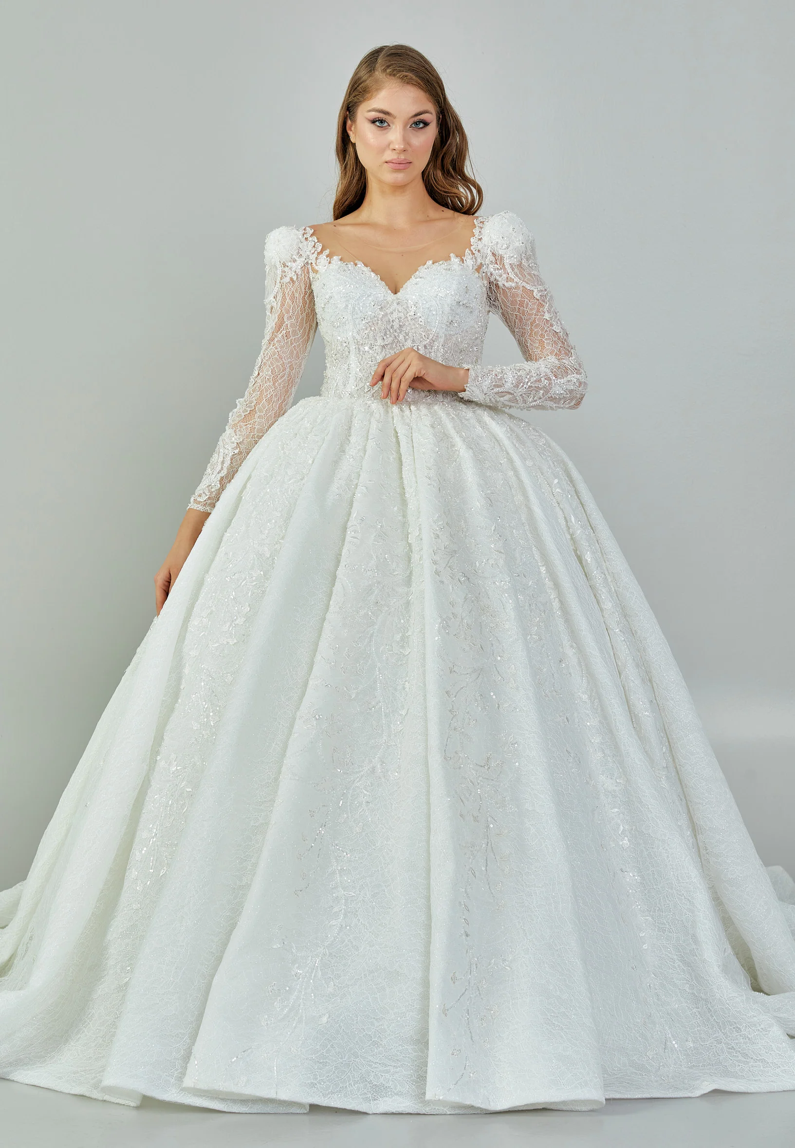 Long Sleeve Maxi Tulle Regular Wedding Dress abb23040