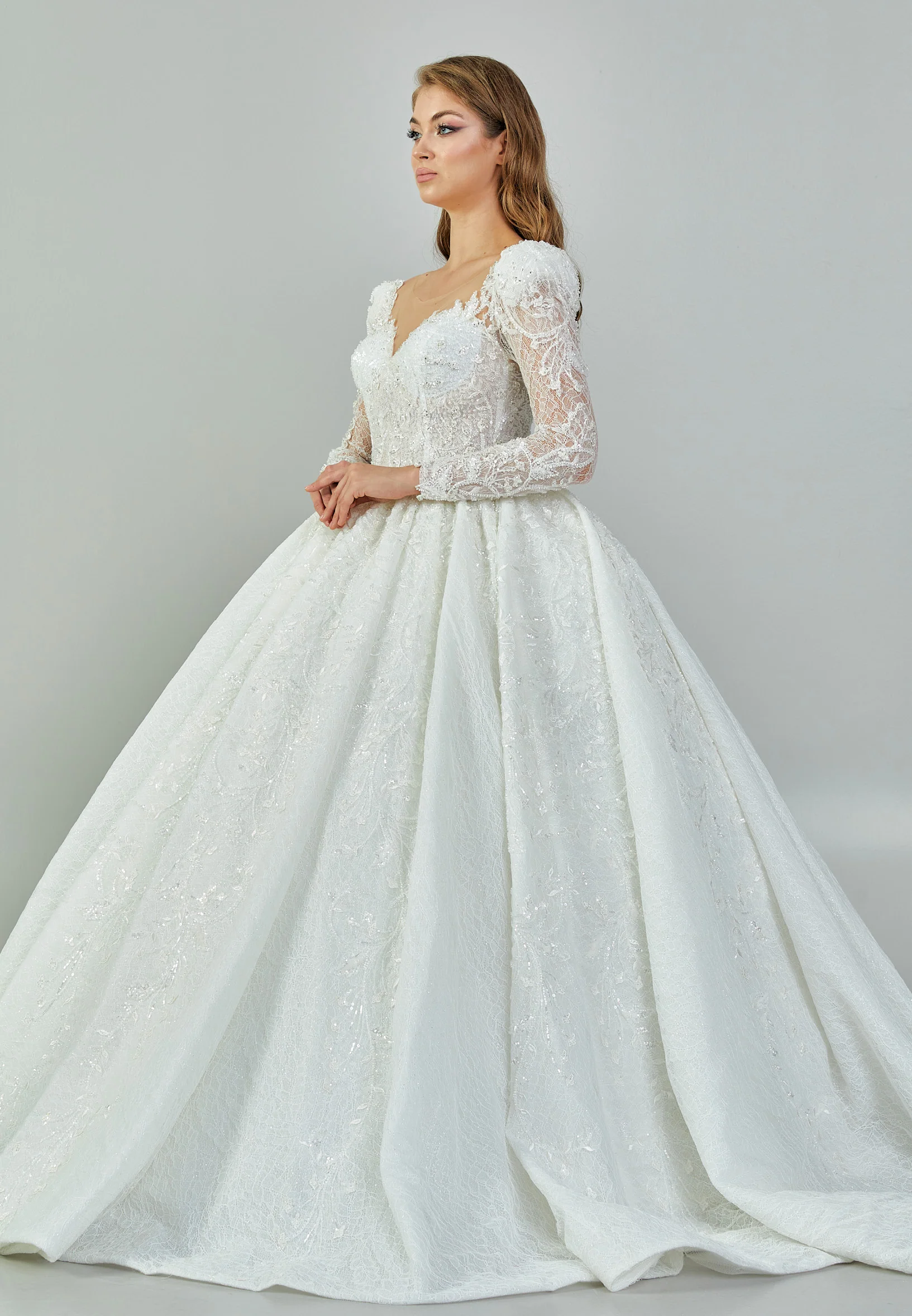 Long Sleeve Maxi Tulle Regular Wedding Dress abb23040 - Image 6