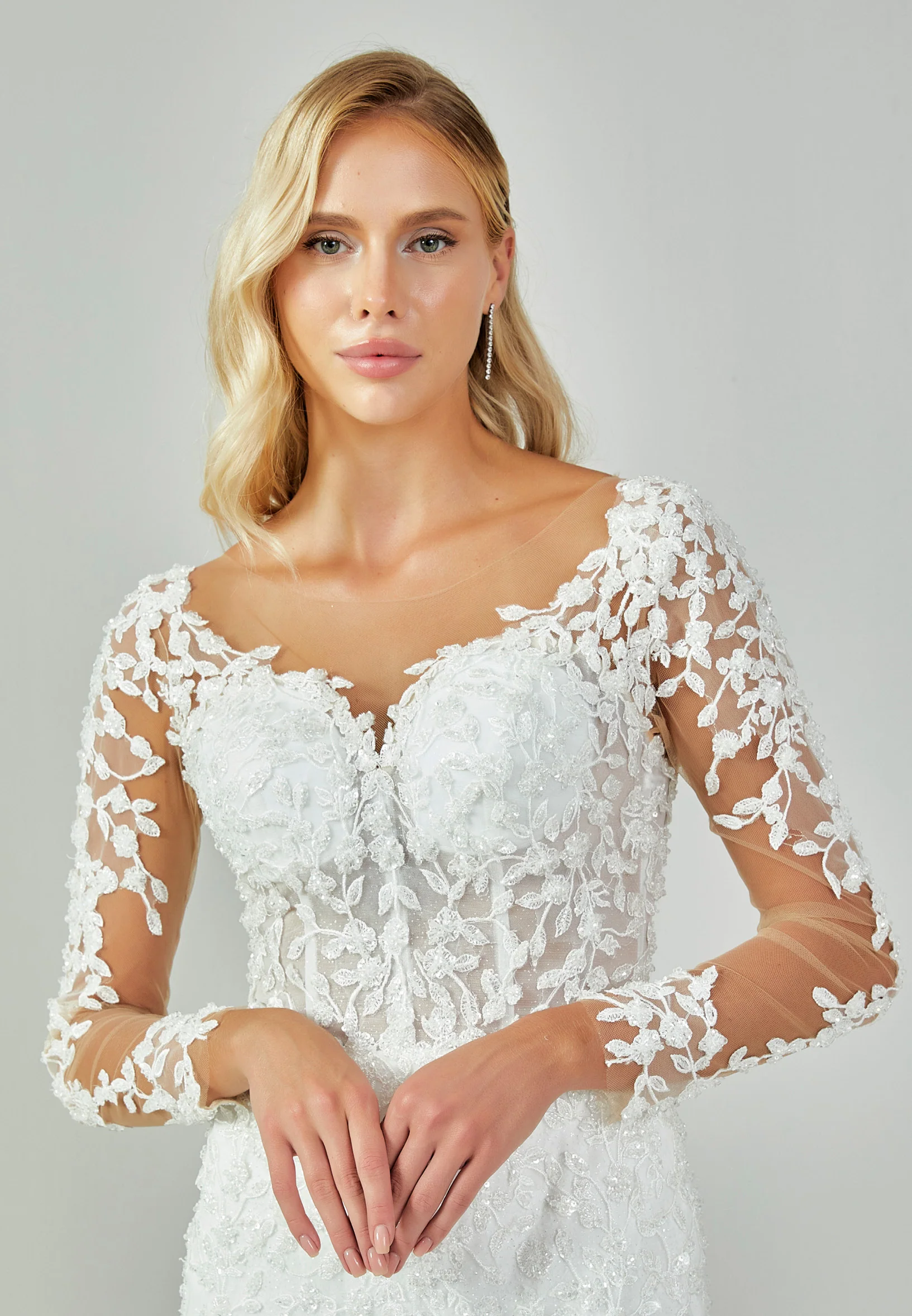 Long Sleeve Maxi Tulle Regular Wedding Dress abb23043 - Image 3