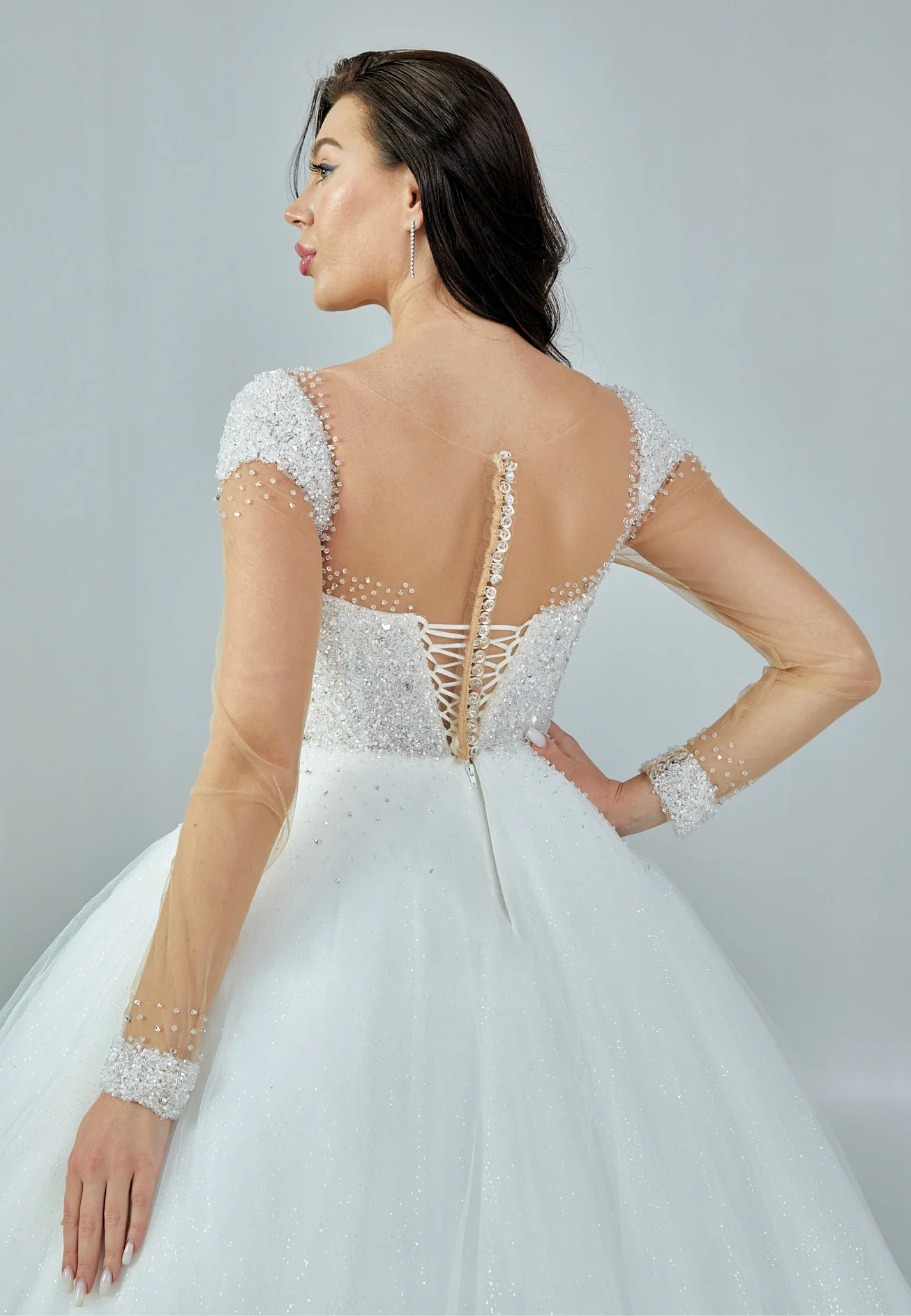 Long Sleeve Maxi Tulle Regular Wedding Dress abb230621 - Image 3
