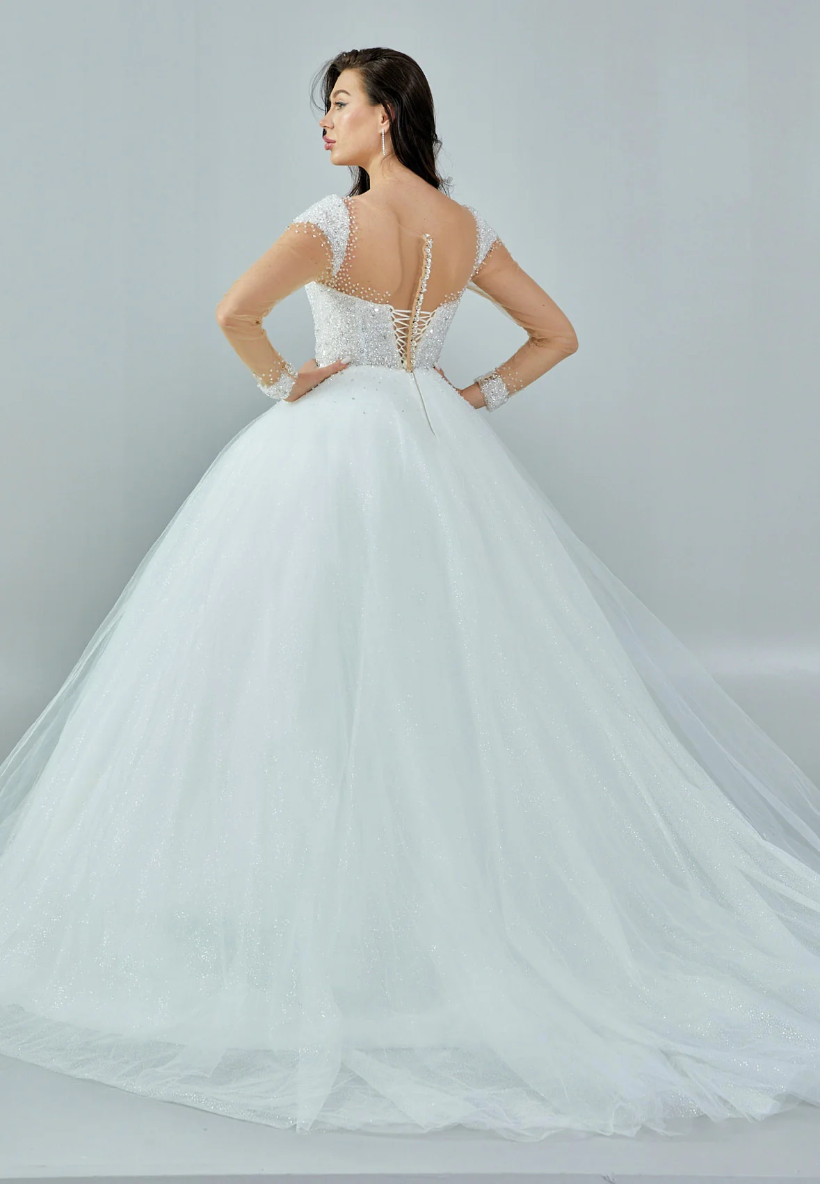 Long Sleeve Maxi Tulle Regular Wedding Dress abb230621 - Image 5