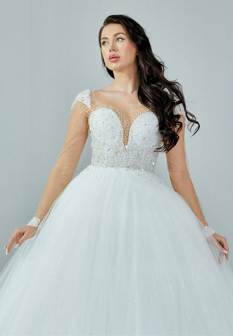 Long Sleeve Maxi Tulle Regular Wedding Dress abb230621 - Image 7