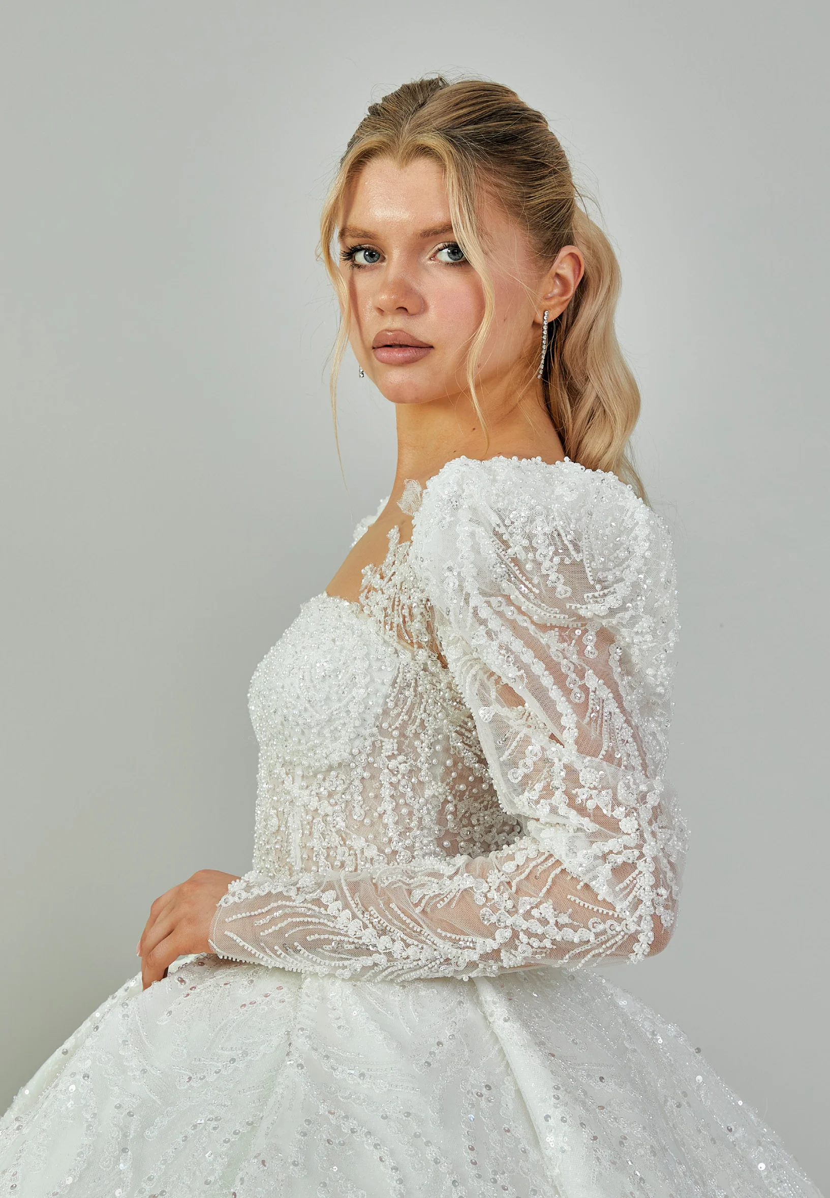 Long Sleeve Maxi Tulle Regular Wedding Dress abb23064 - Image 2