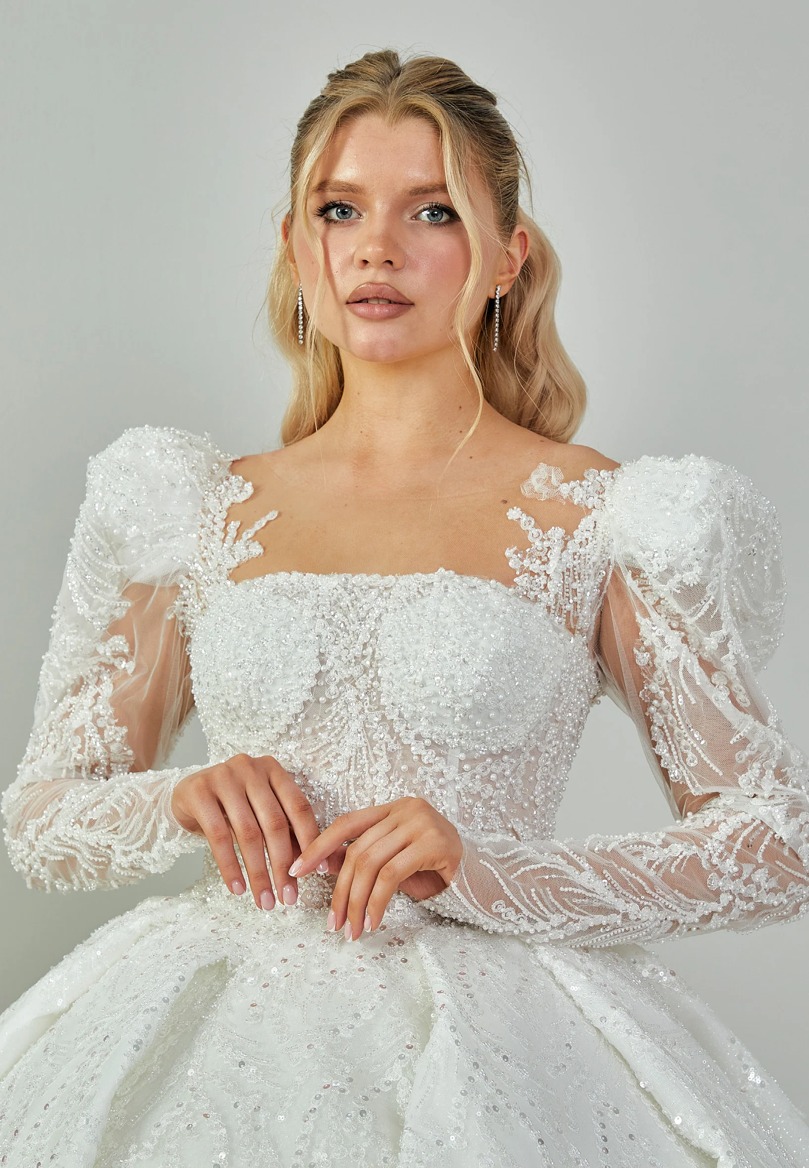 Long Sleeve Maxi Tulle Regular Wedding Dress abb23064 - Image 3