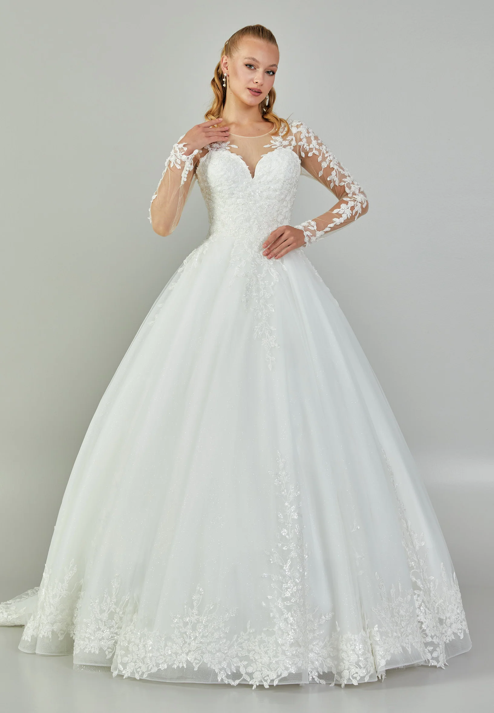 Long Sleeve Maxi Tulle Regular Wedding Dress abb230714