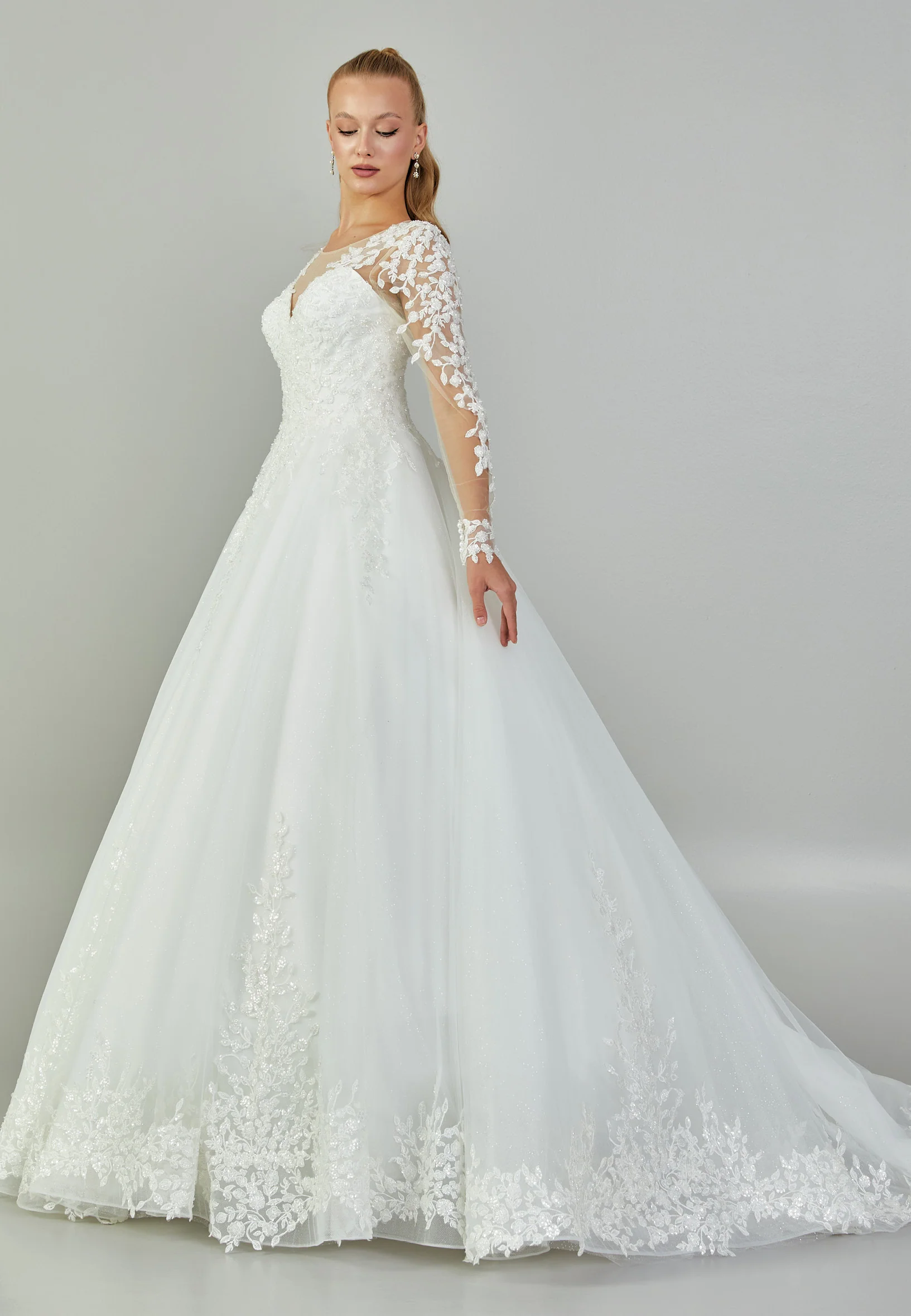 Long Sleeve Maxi Tulle Regular Wedding Dress abb230714 - Image 6
