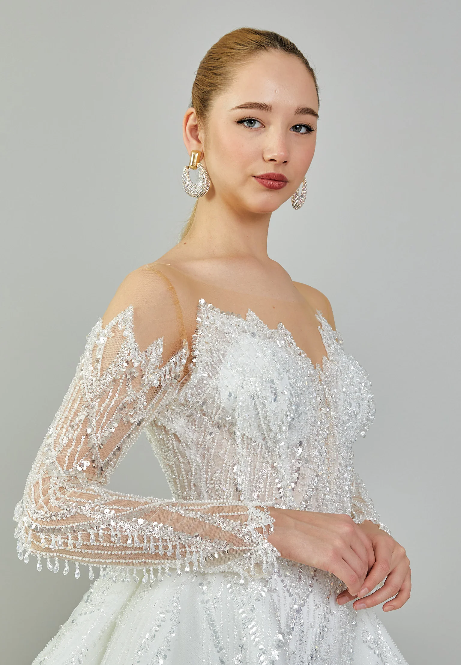 Long Sleeve Maxi Tulle Regular Wedding Dress abb23074 - Image 2