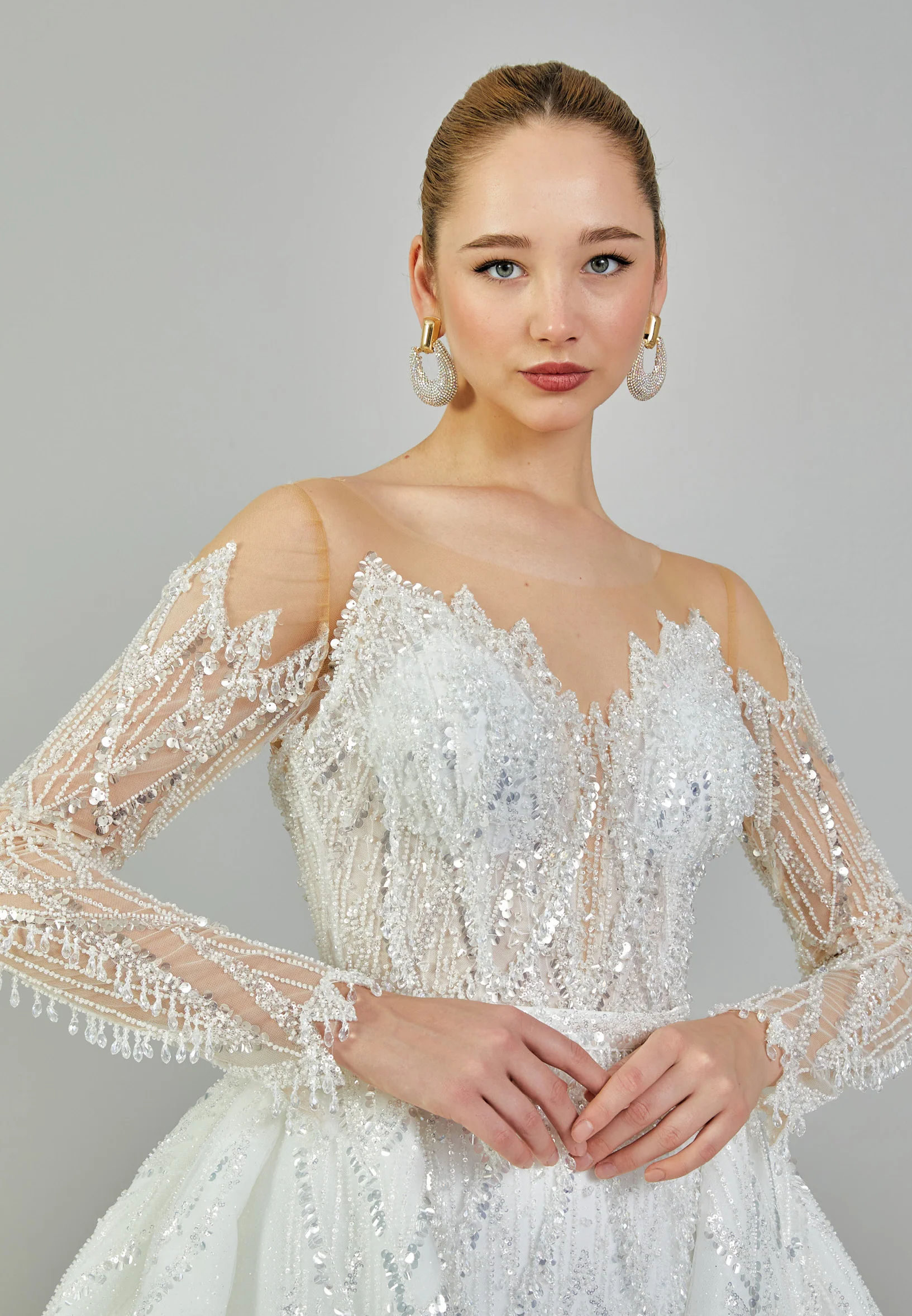 Long Sleeve Maxi Tulle Regular Wedding Dress abb23074 - Image 3