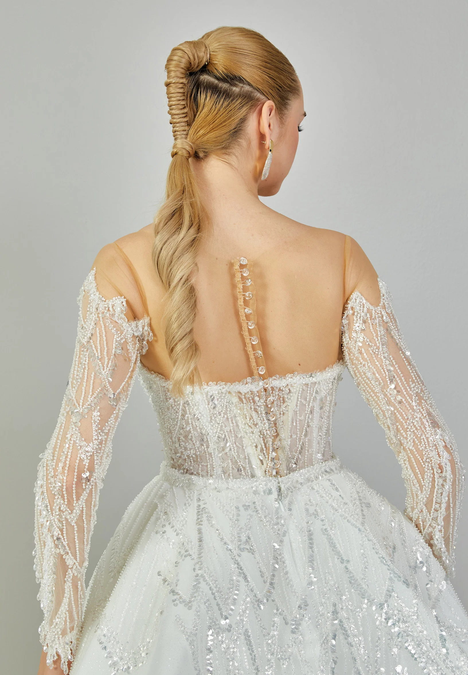 Long Sleeve Maxi Tulle Regular Wedding Dress abb23074 - Image 8