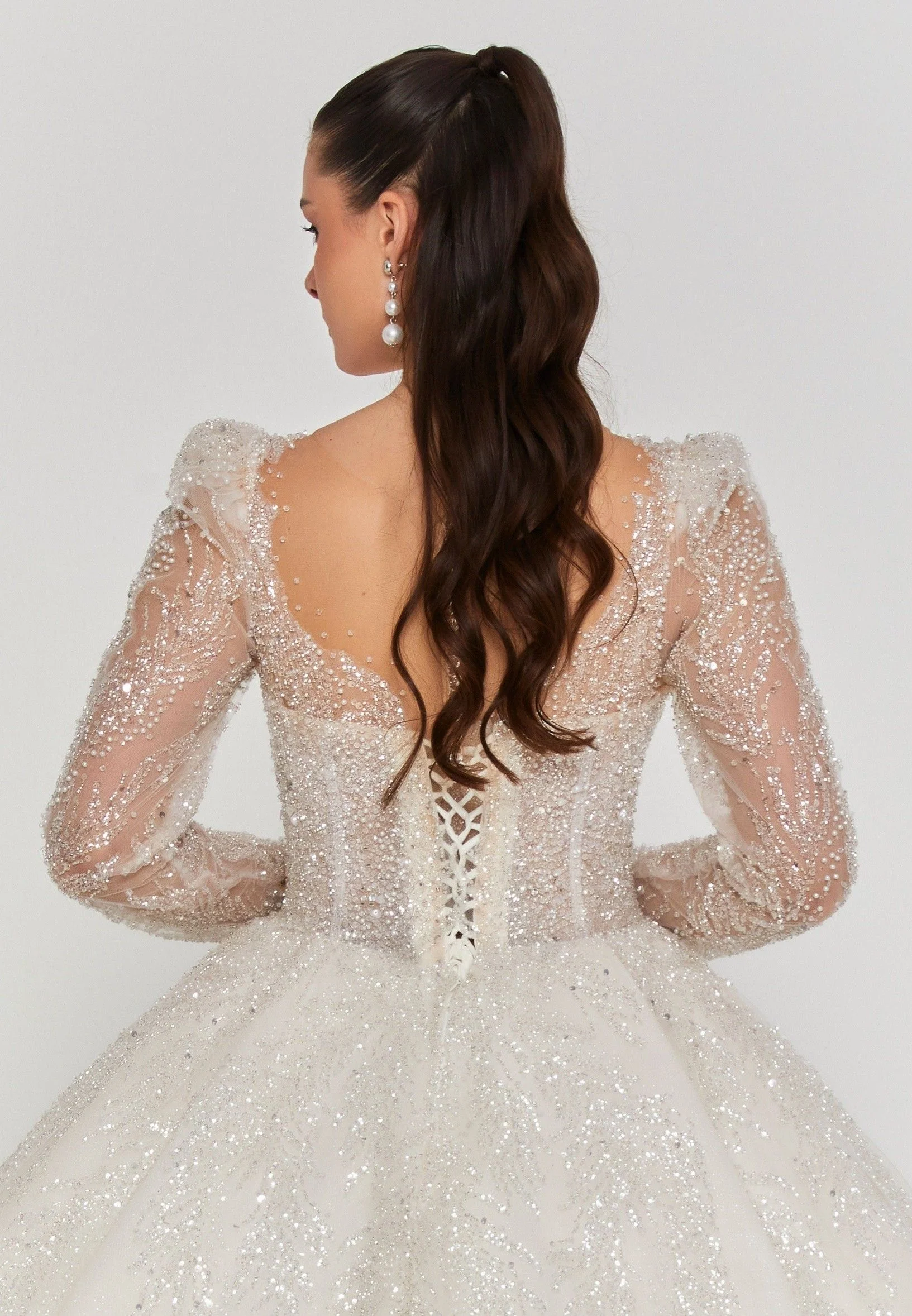 Long Sleeve Maxi Tulle Regular Wedding Dress abb2401243 - Image 3