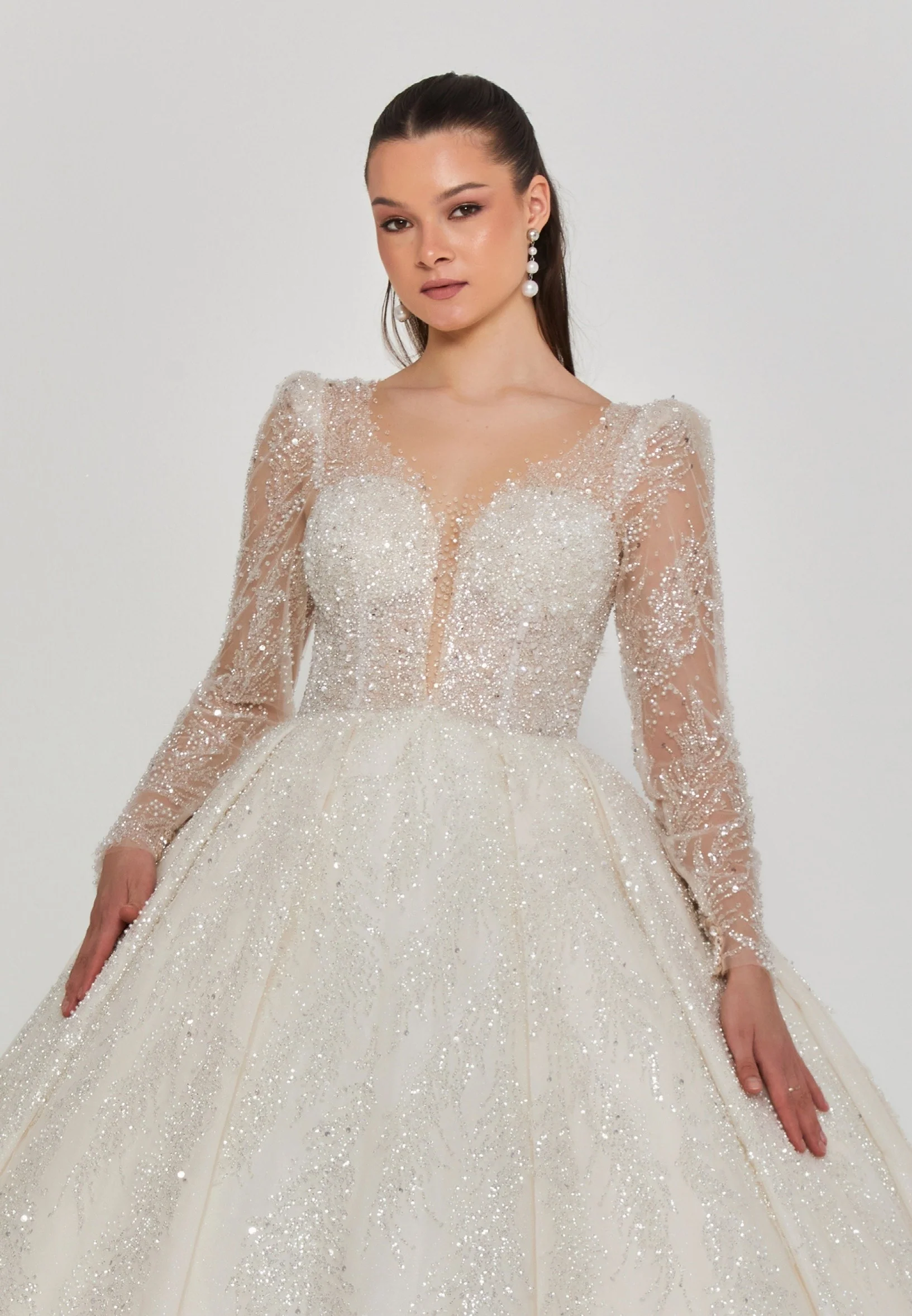 Long Sleeve Maxi Tulle Regular Wedding Dress abb2401243 - Image 6