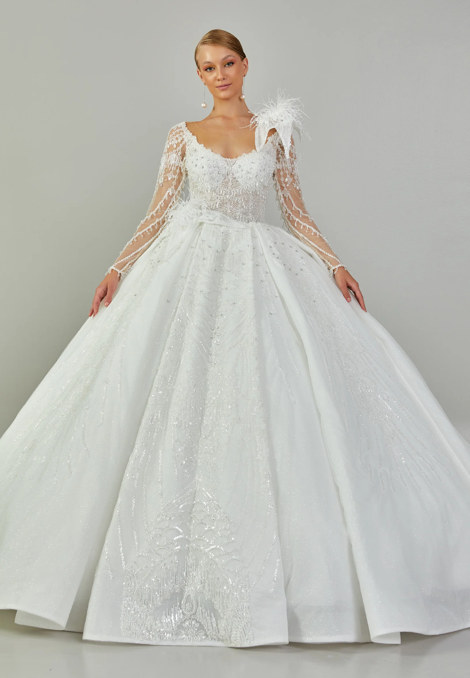 Long Sleeve Maxi Tulle Regular Wedding Dress abb24018