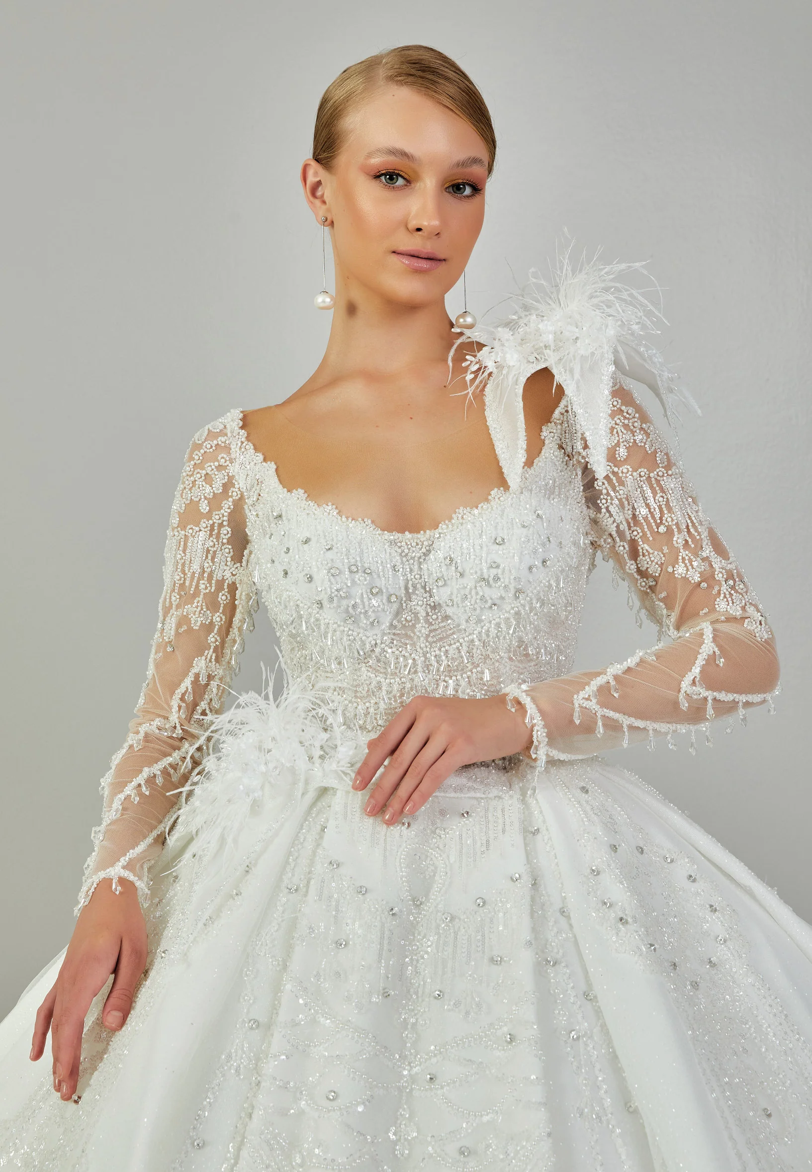 Long Sleeve Maxi Tulle Regular Wedding Dress abb24018 - Image 3