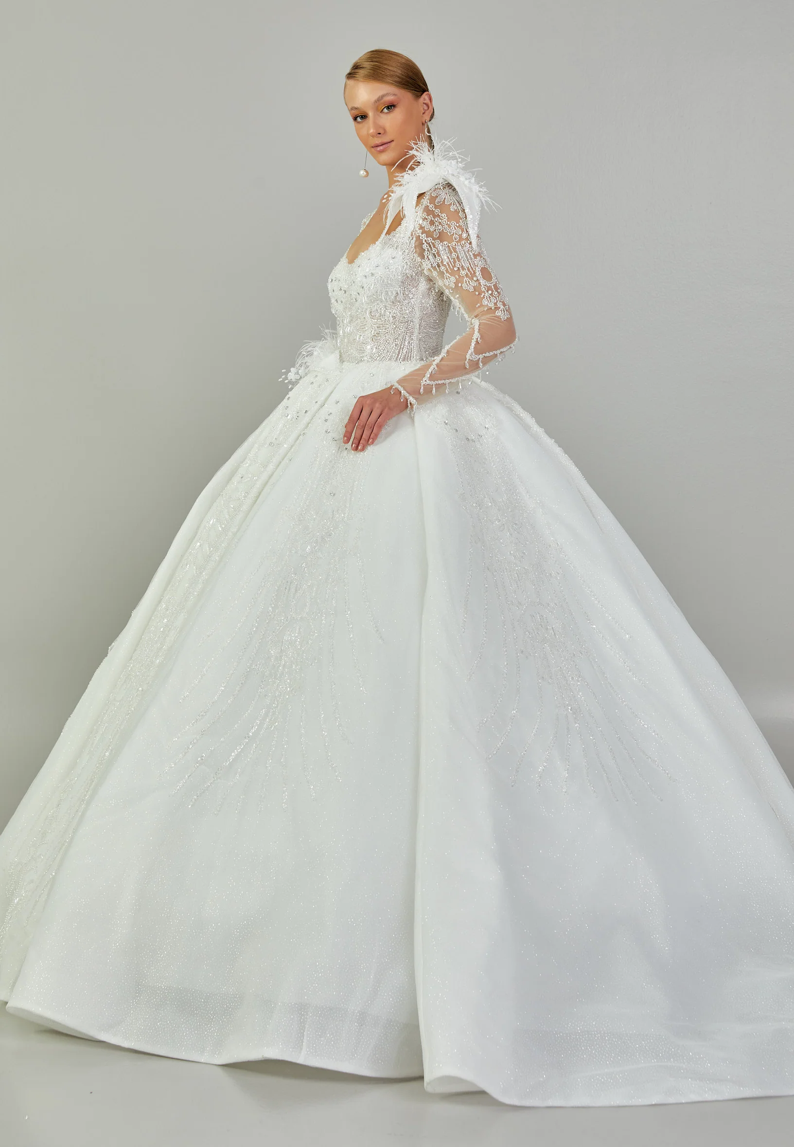 Long Sleeve Maxi Tulle Regular Wedding Dress abb24018 - Image 6