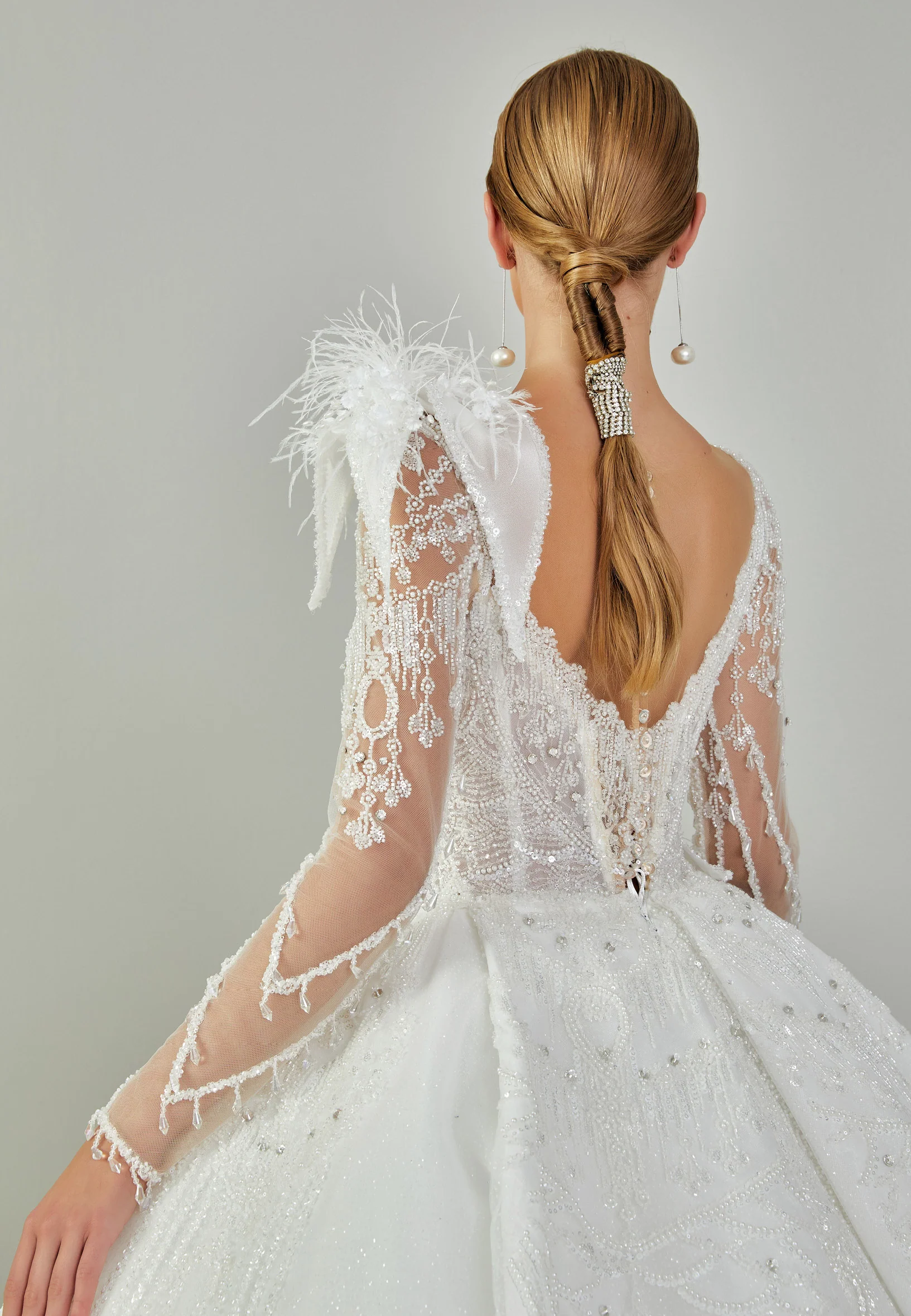 Long Sleeve Maxi Tulle Regular Wedding Dress abb24018 - Image 8