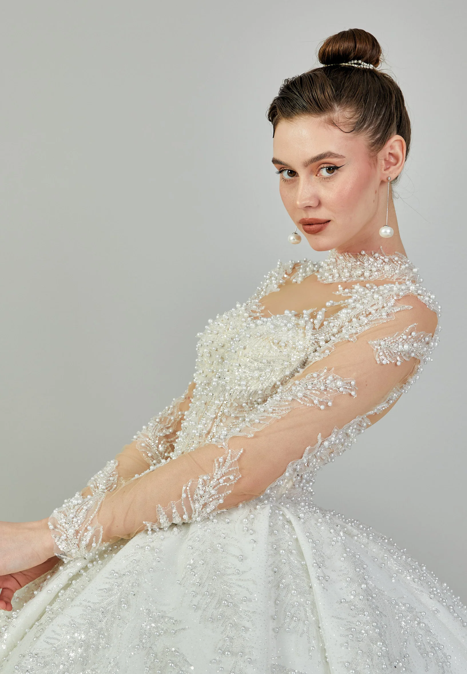 Long Sleeve Maxi Tulle Regular Wedding Dress abb24019 - Image 2