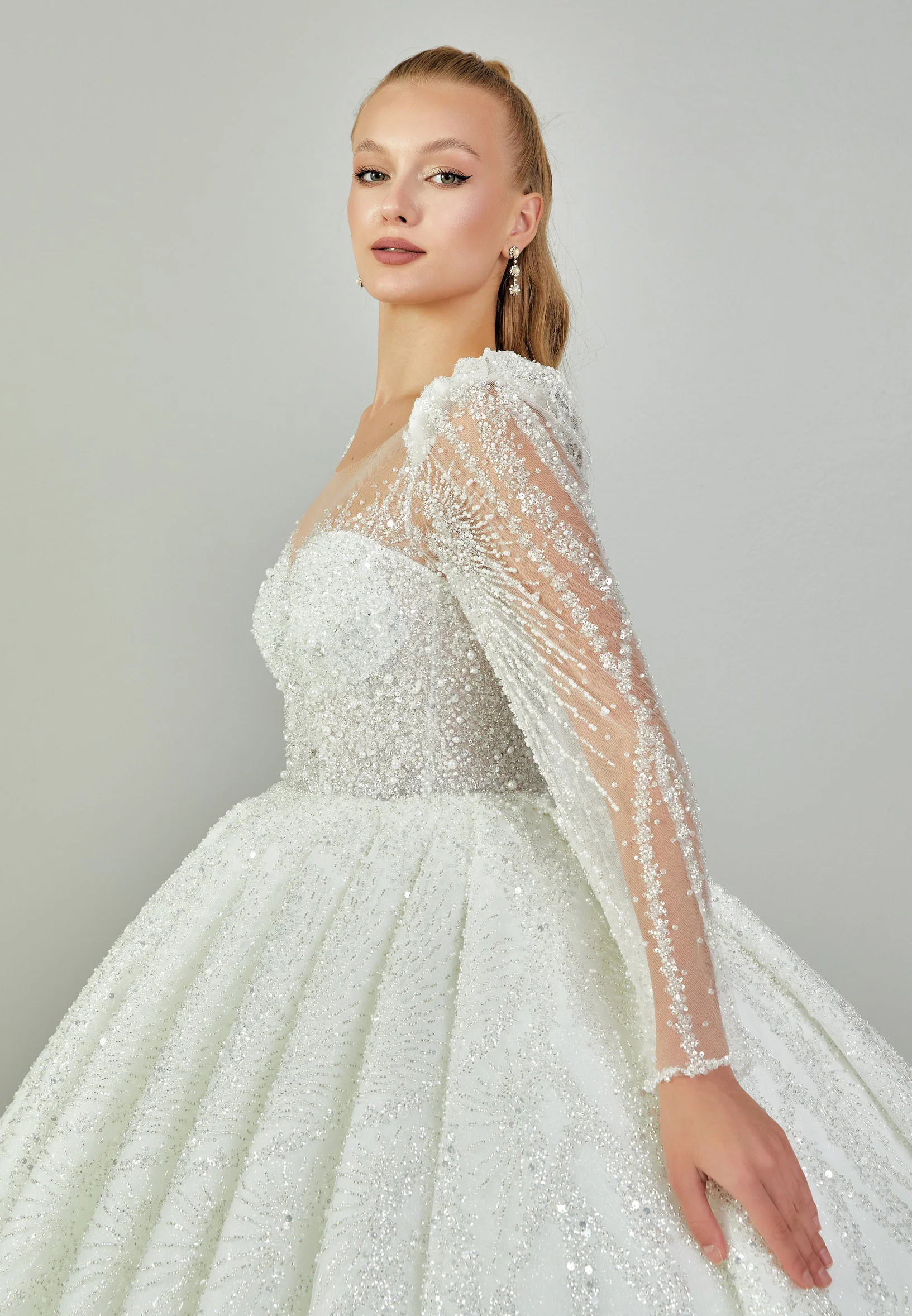 Long Sleeve Maxi Tulle Regular Wedding Dress abb2402003 - Image 2