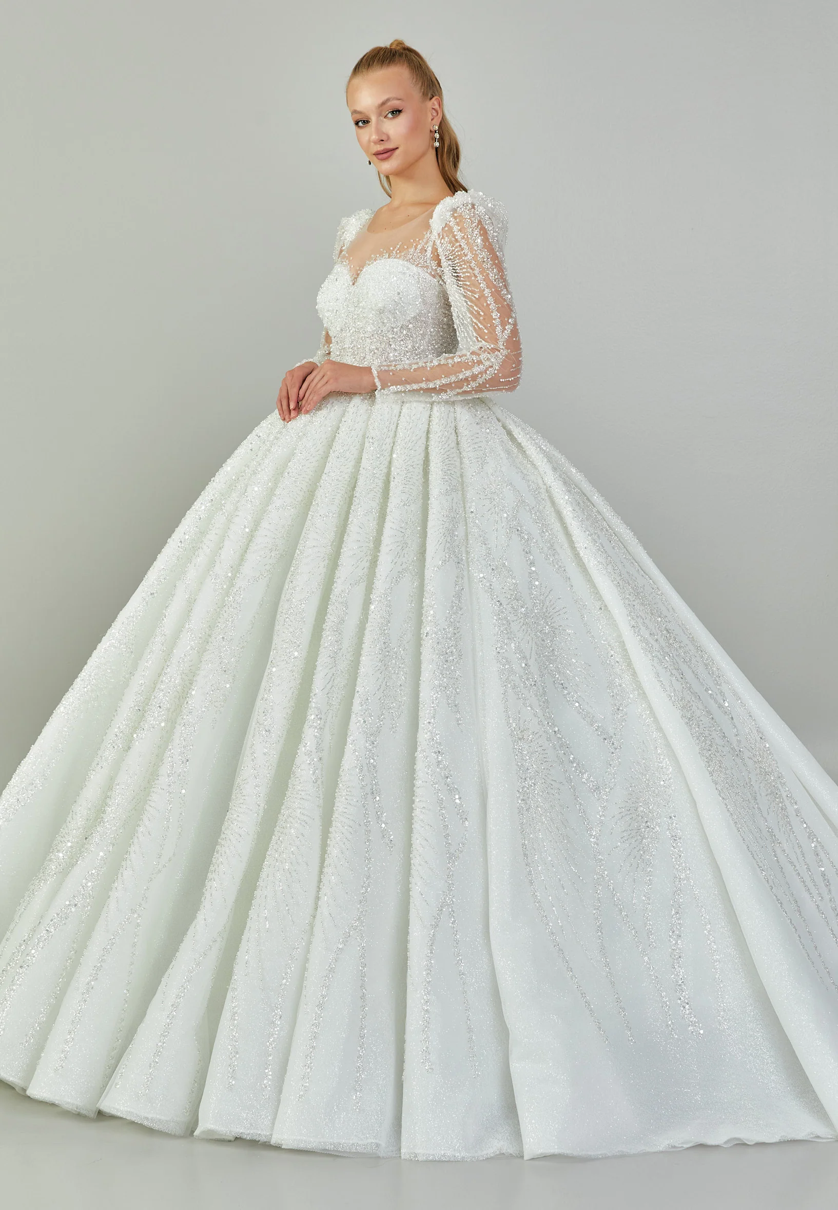 Long Sleeve Maxi Tulle Regular Wedding Dress abb2402003 - Image 6