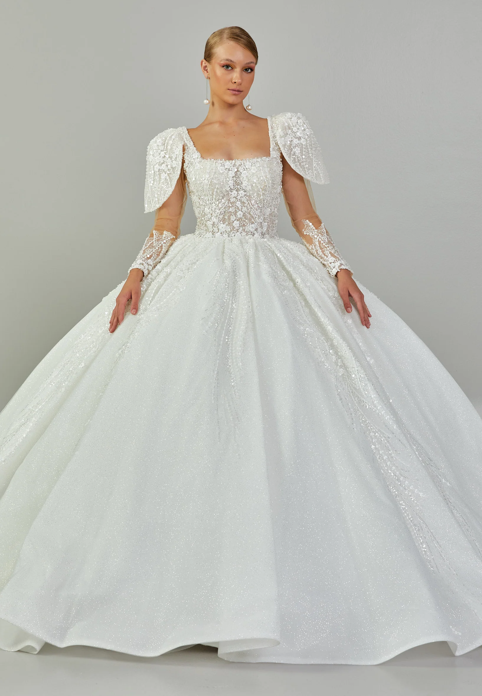Long Sleeve Maxi Tulle Regular Wedding Dress abb24021