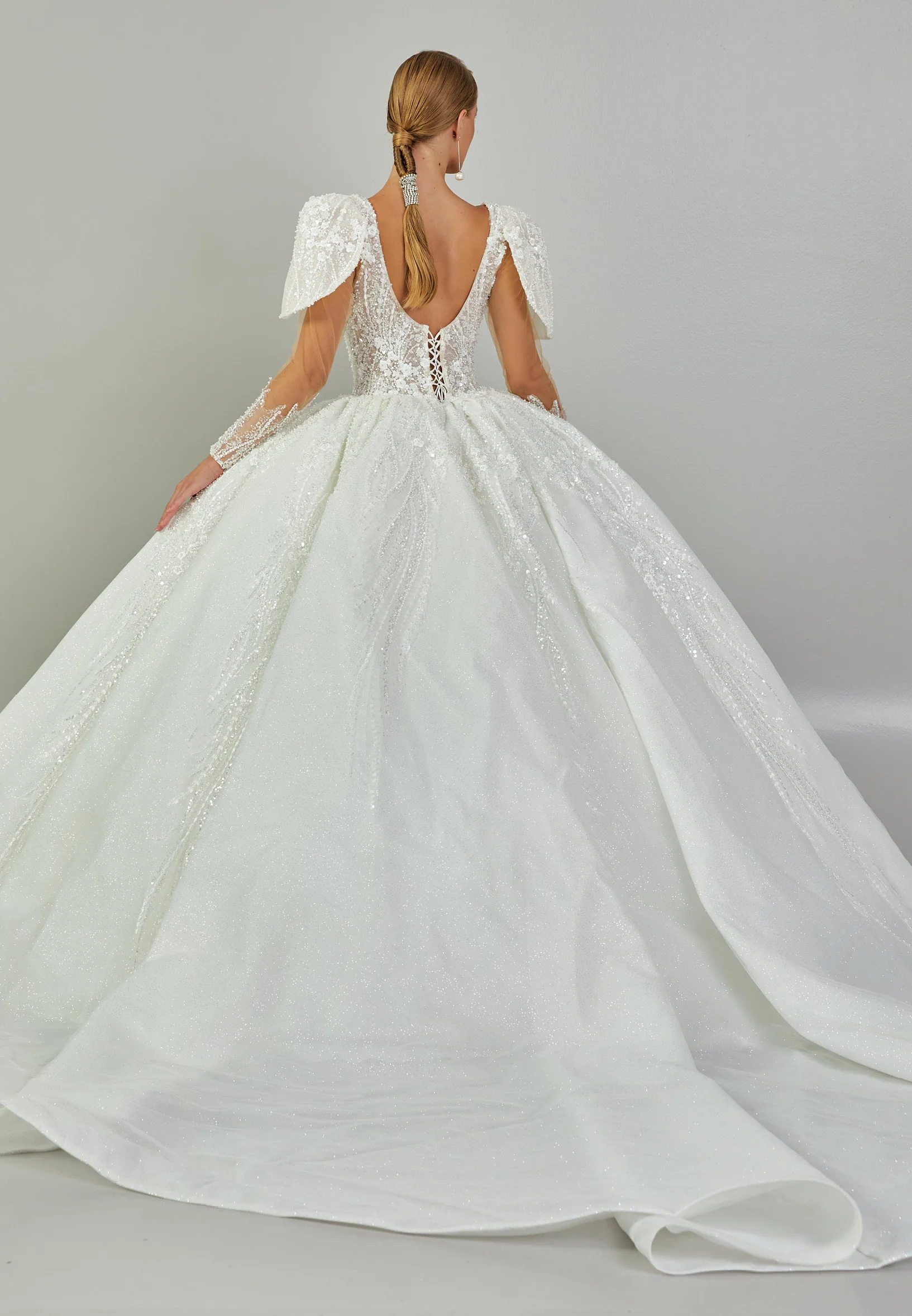 Long Sleeve Maxi Tulle Regular Wedding Dress abb24021 - Image 5