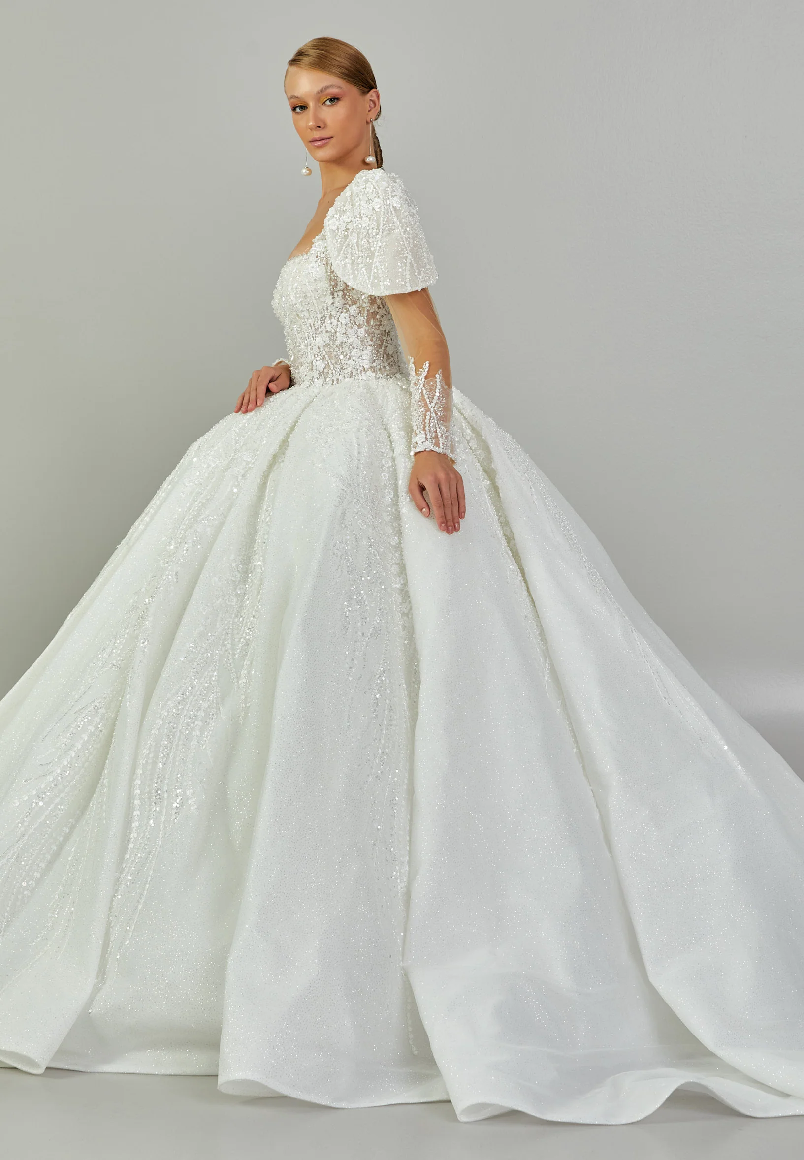 Long Sleeve Maxi Tulle Regular Wedding Dress abb24021 - Image 6