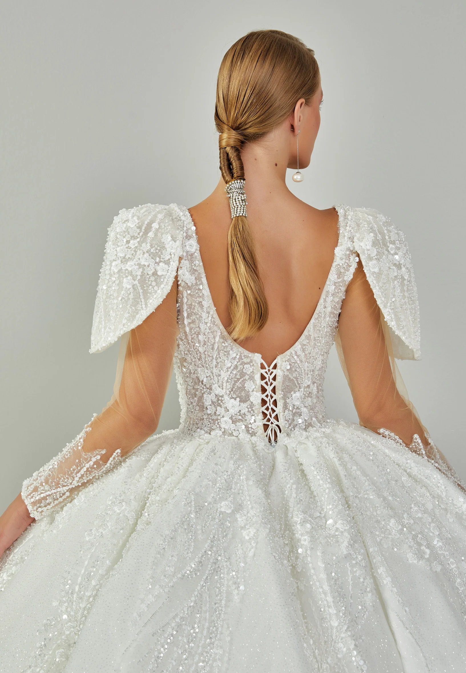 Long Sleeve Maxi Tulle Regular Wedding Dress abb24021 - Image 8
