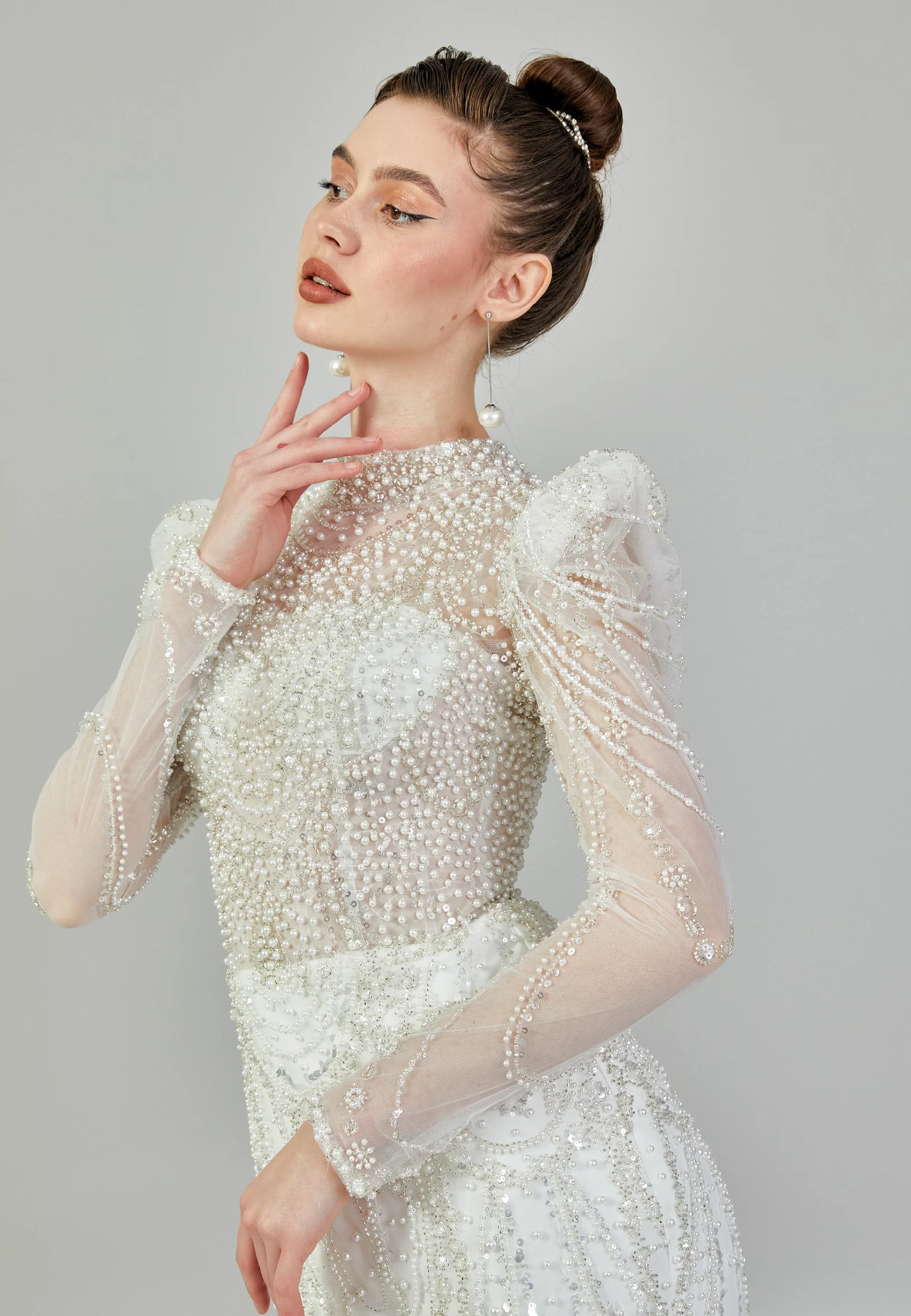 Long Sleeve Maxi Tulle Regular Wedding Dress abb24023 - Image 2