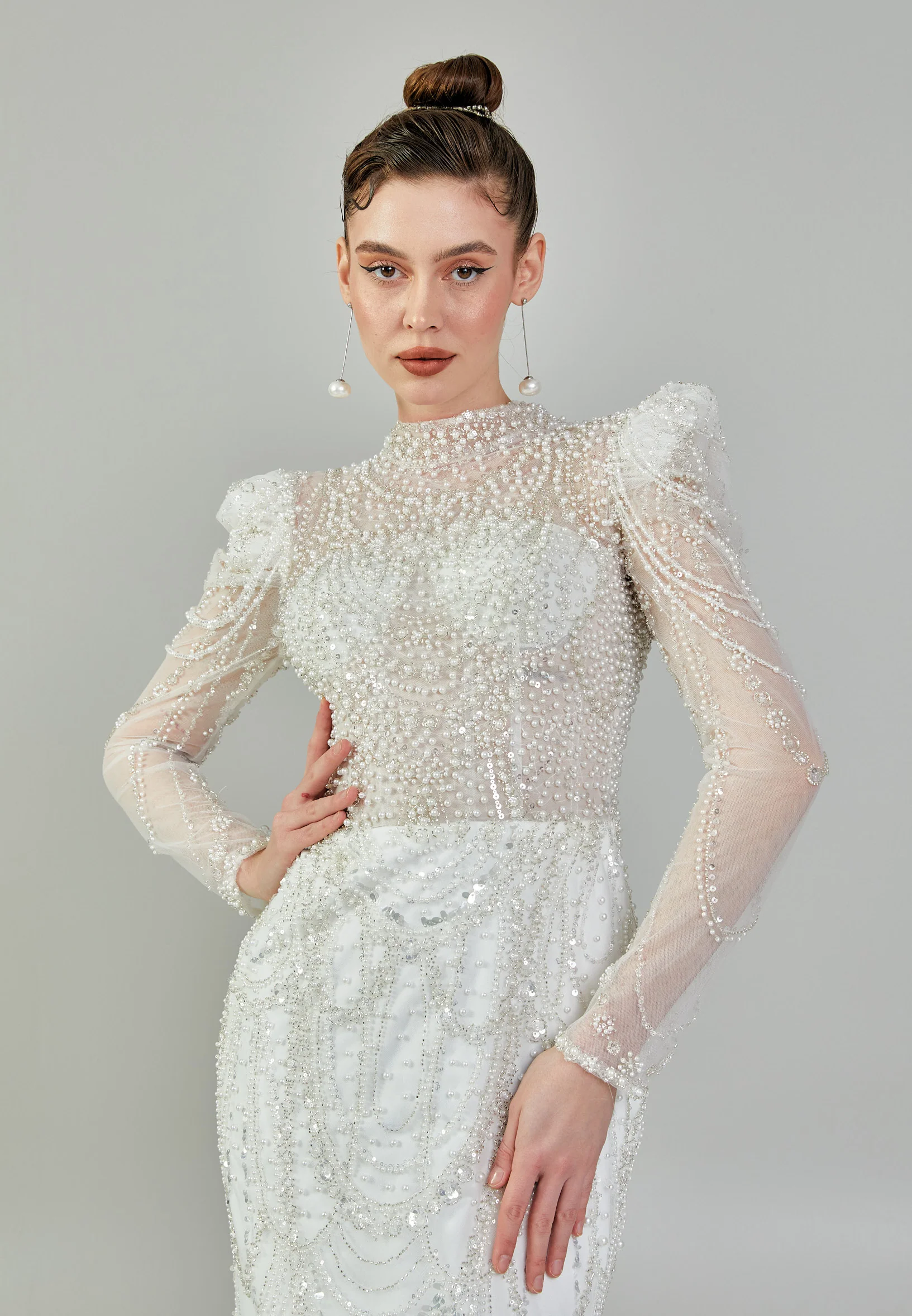 Long Sleeve Maxi Tulle Regular Wedding Dress abb24023 - Image 3