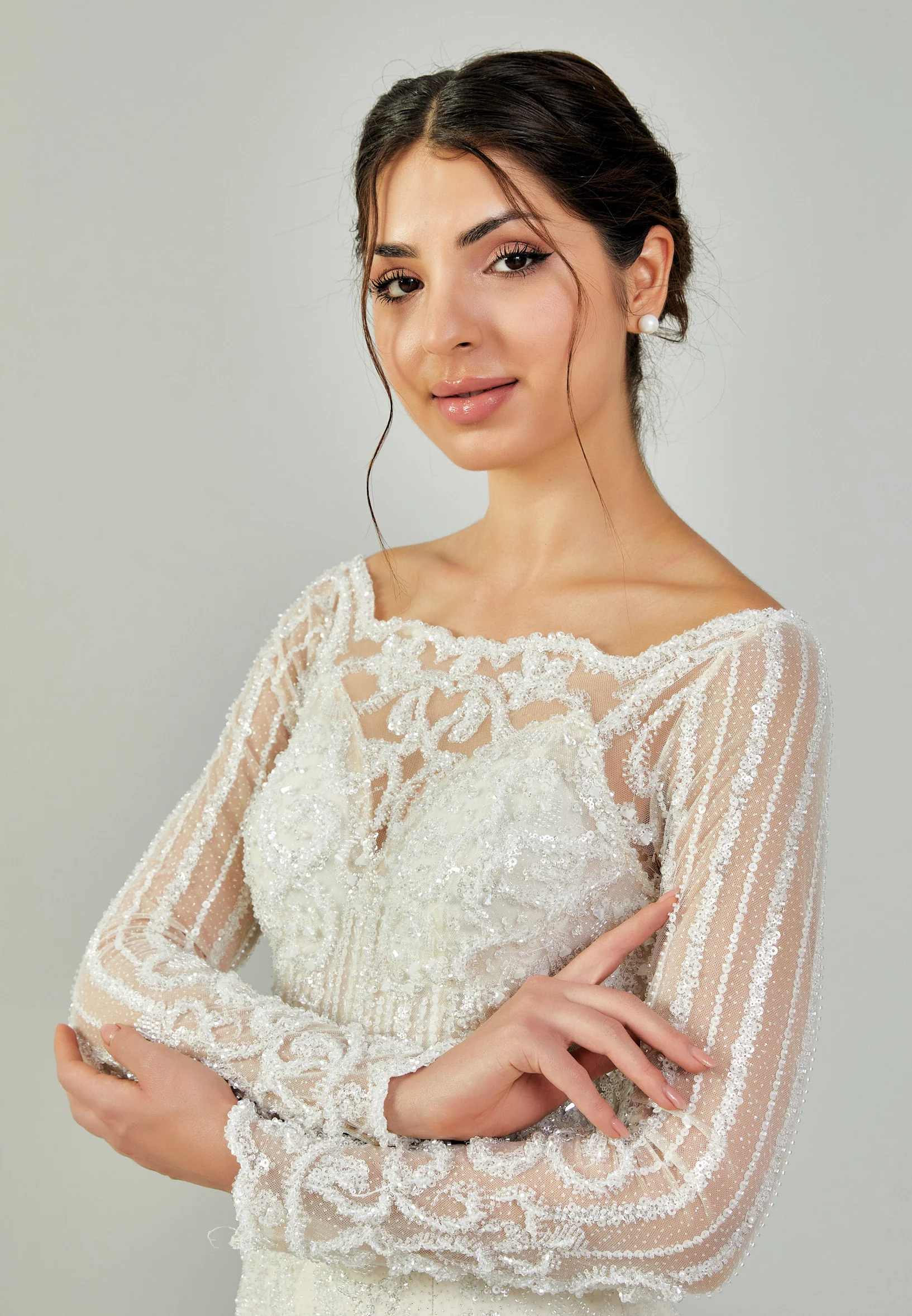 Long Sleeve Maxi Tulle Regular Wedding Dress abb24026 - Image 2