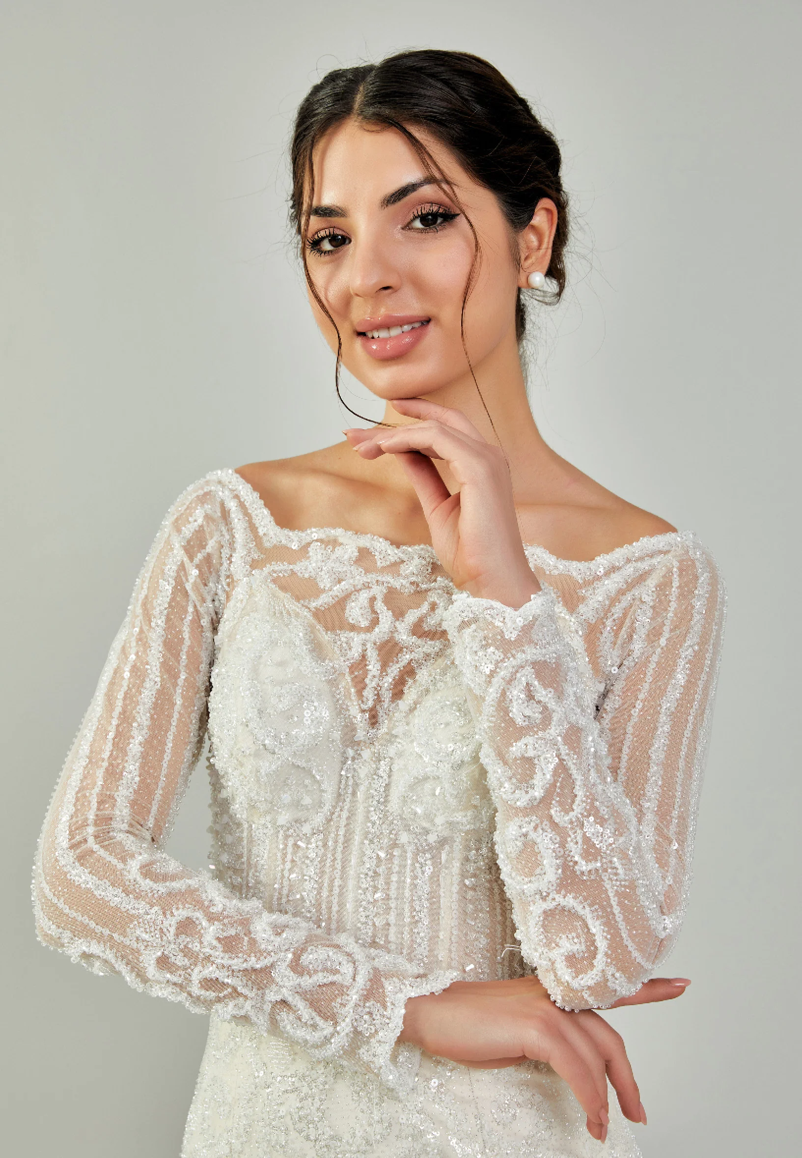 Long Sleeve Maxi Tulle Regular Wedding Dress abb24026 - Image 3