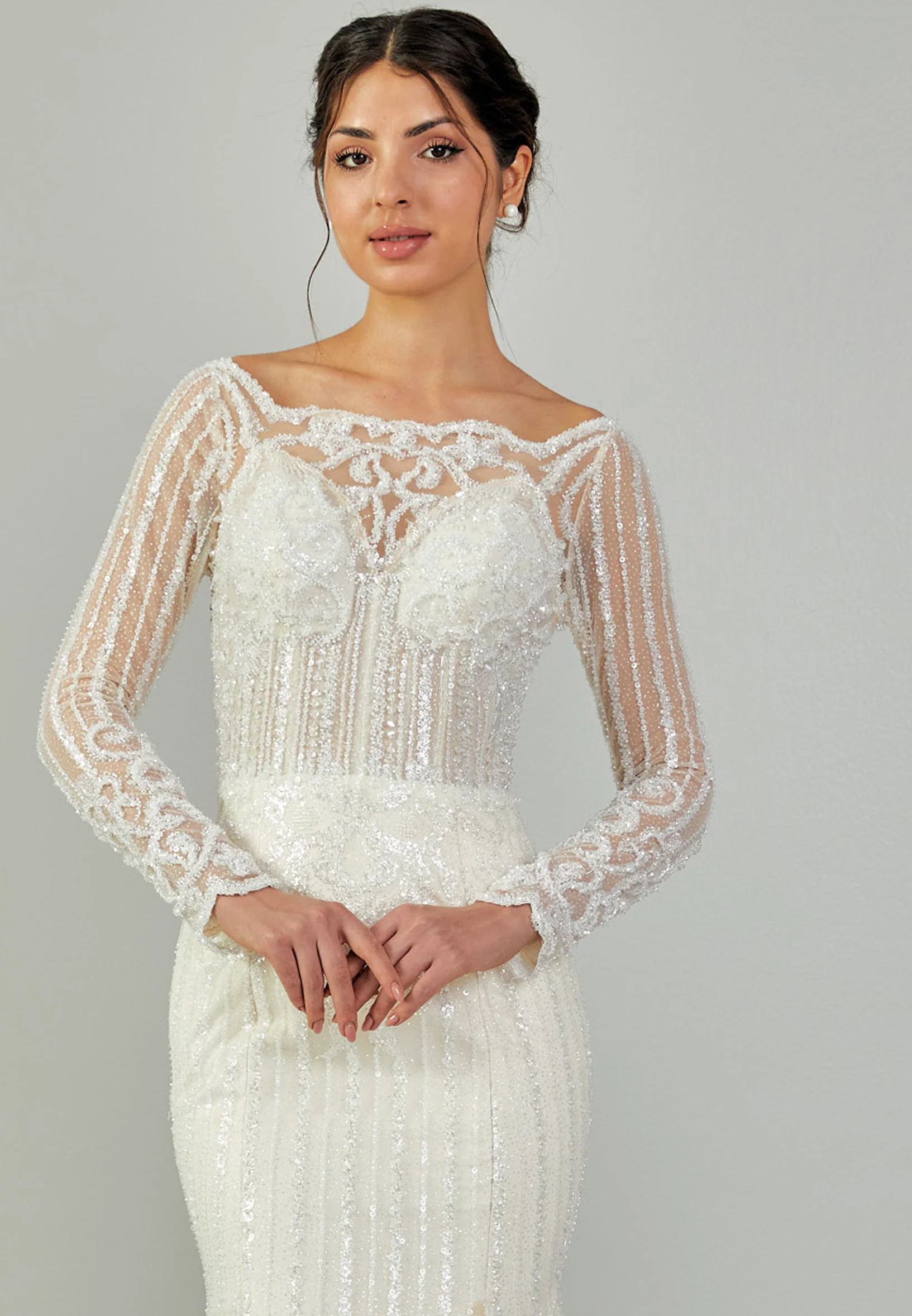 Long Sleeve Maxi Tulle Regular Wedding Dress abb24026 - Image 7