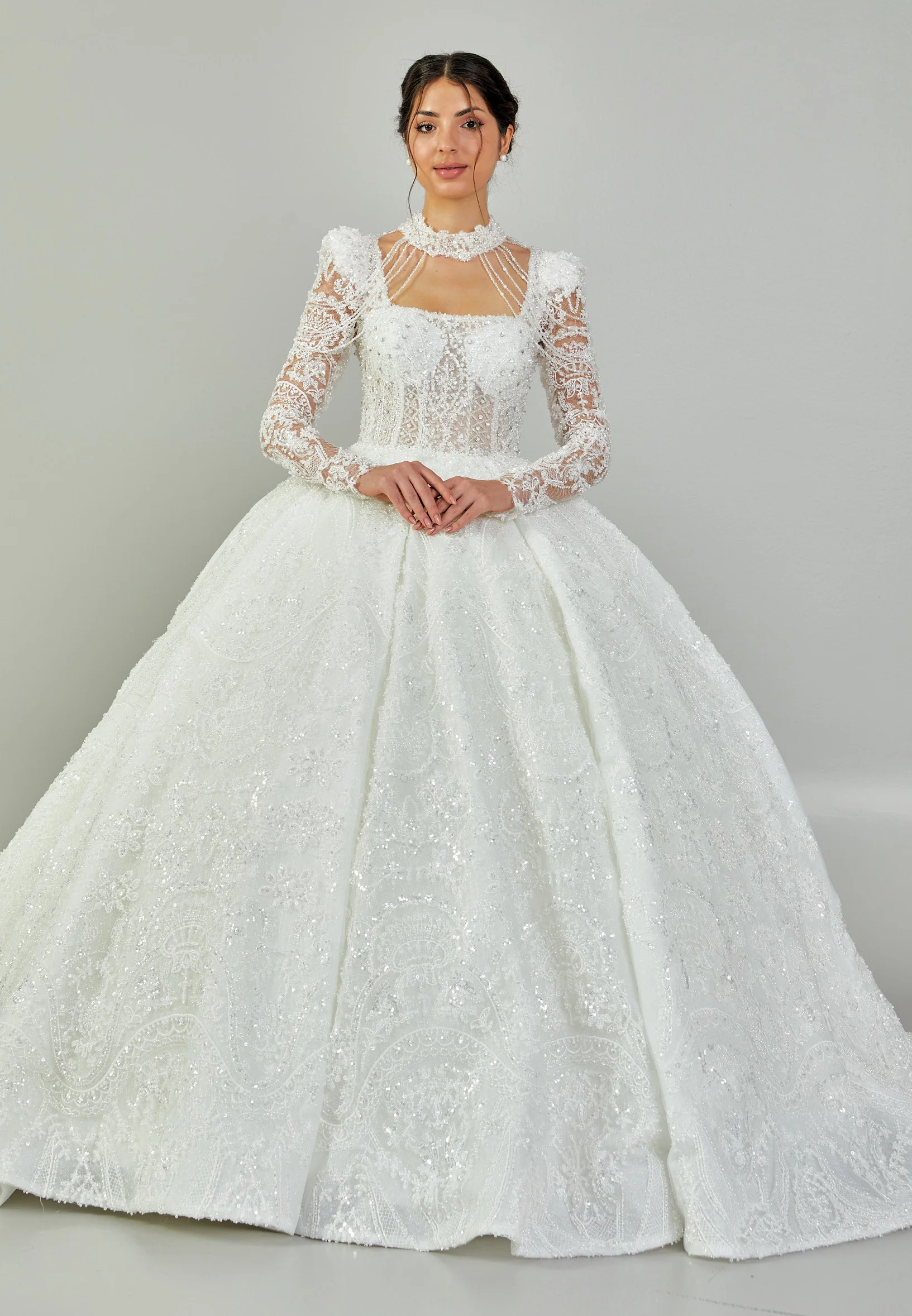 Long Sleeve Maxi Tulle Regular Wedding Dress abb24027