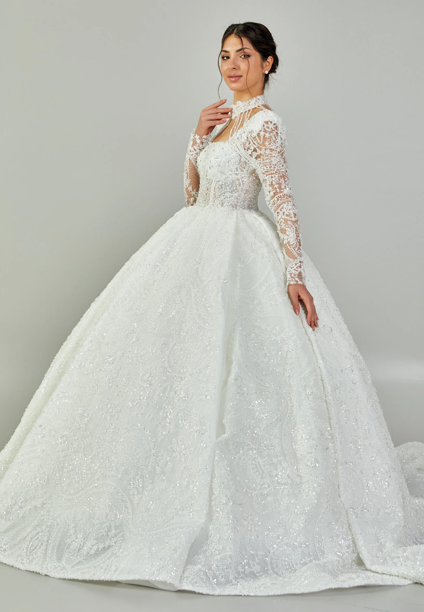 Long Sleeve Maxi Tulle Regular Wedding Dress abb24027 - Image 6