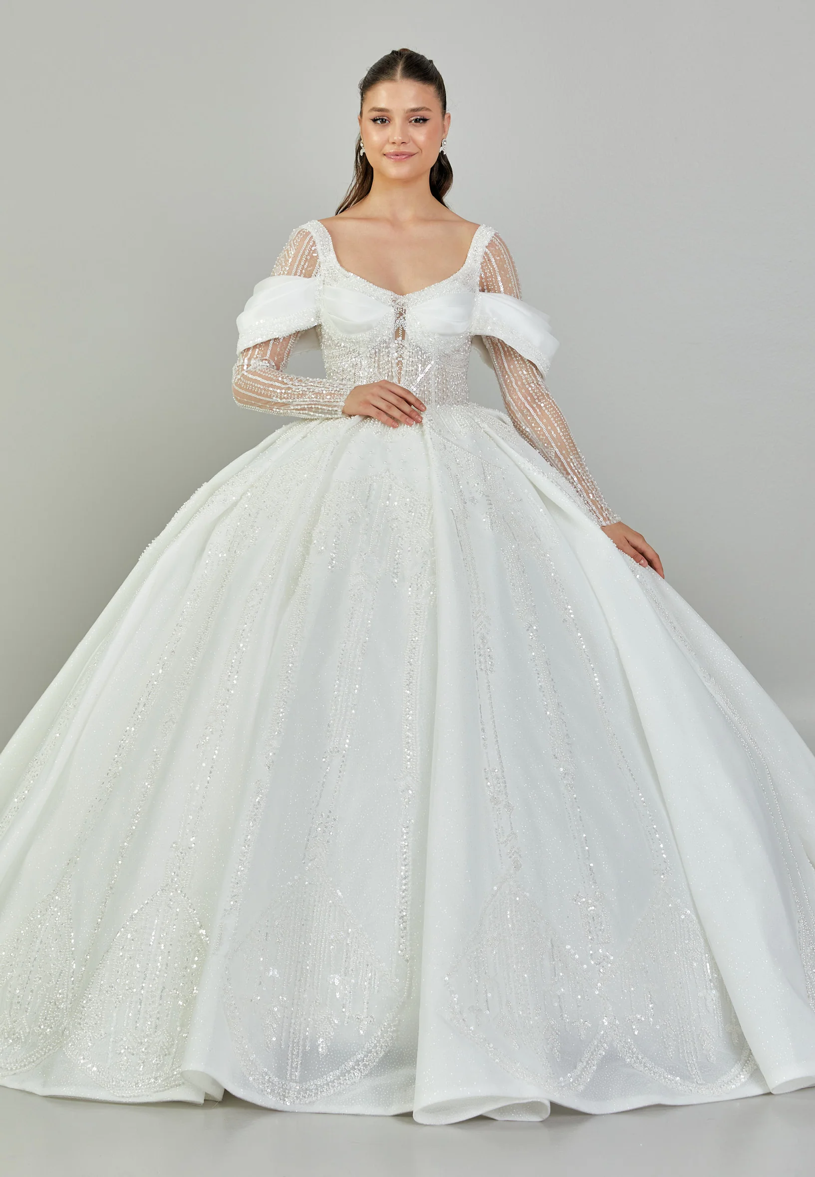 Long Sleeve Maxi Tulle Regular Wedding Dress abb24028