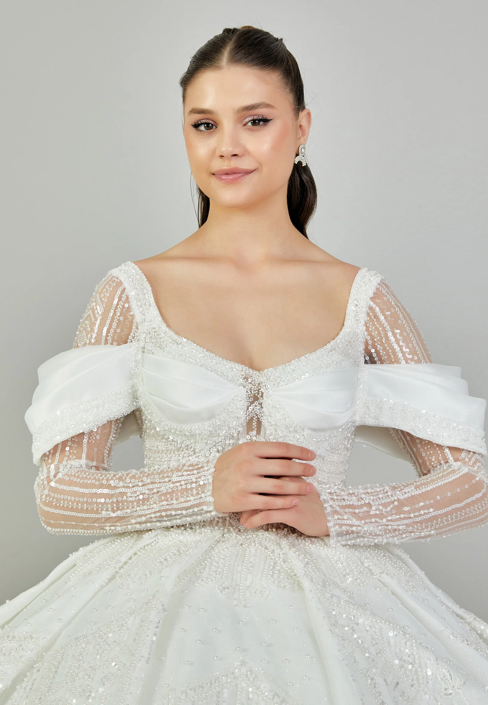 Long Sleeve Maxi Tulle Regular Wedding Dress abb24028 - Image 3