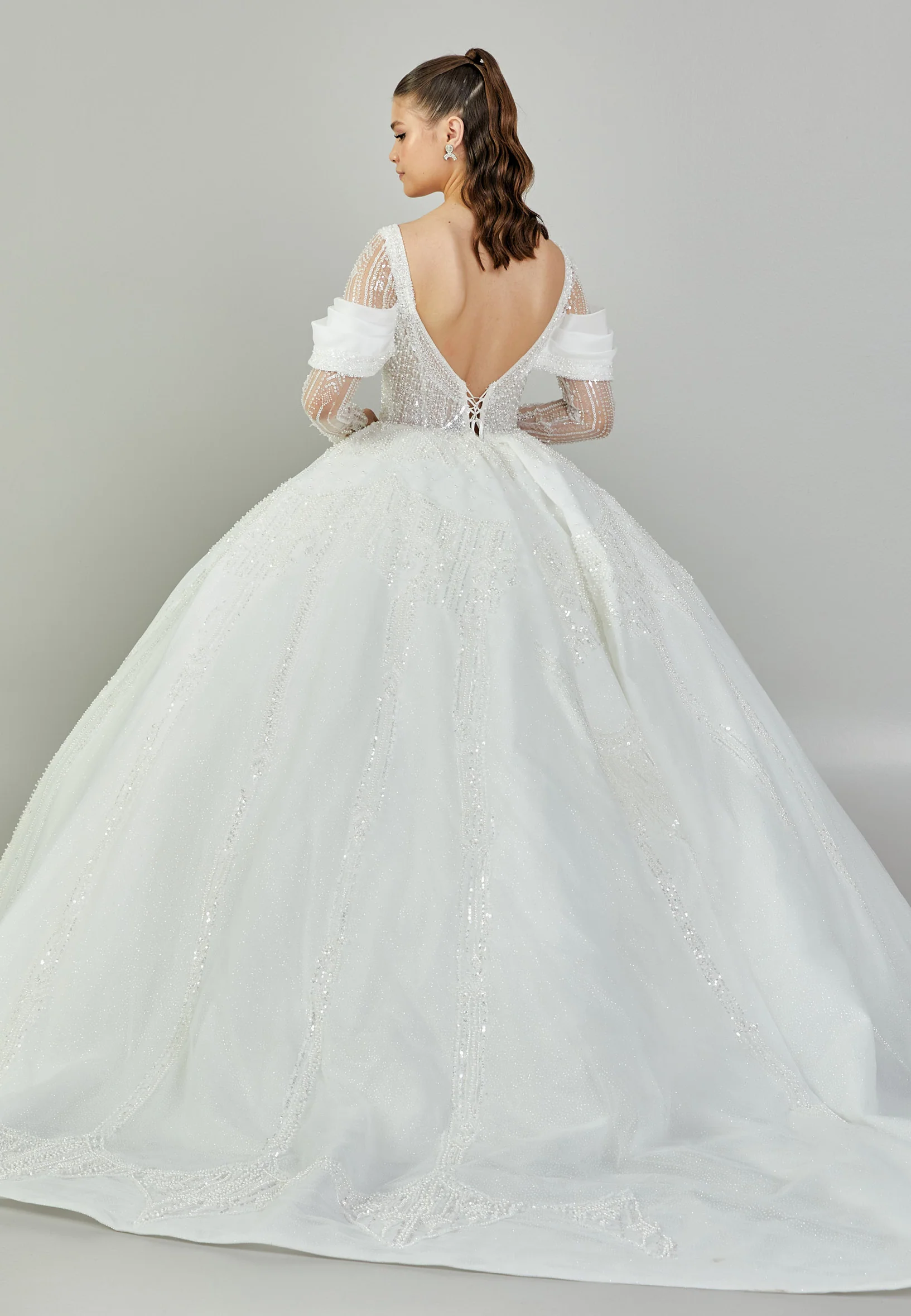 Long Sleeve Maxi Tulle Regular Wedding Dress abb24028 - Image 5