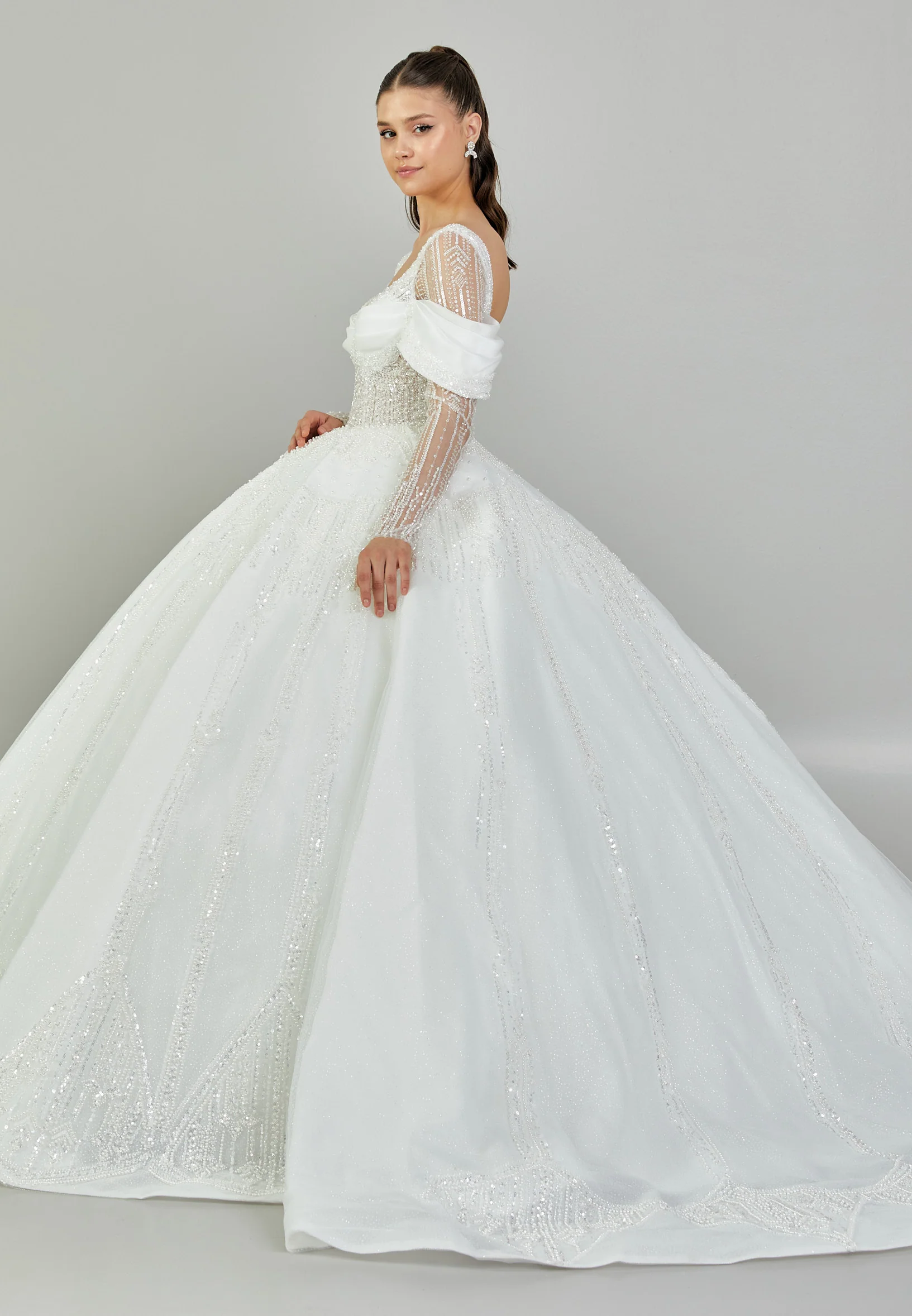 Long Sleeve Maxi Tulle Regular Wedding Dress abb24028 - Image 6