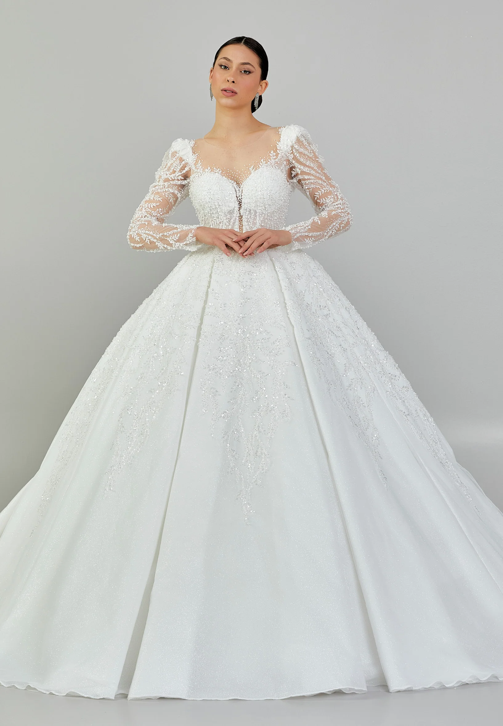 Long Sleeve Maxi Tulle Regular Wedding Dress abb2403040