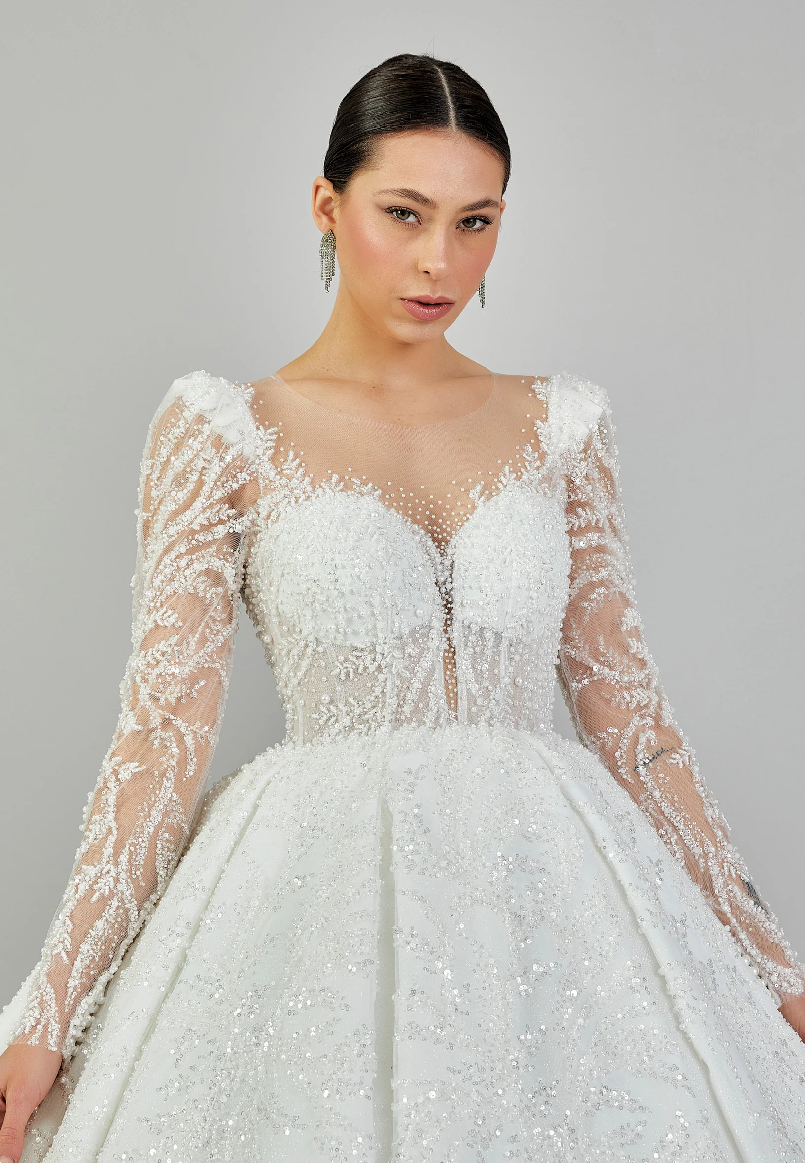 Long Sleeve Maxi Tulle Regular Wedding Dress abb2403040 - Image 3