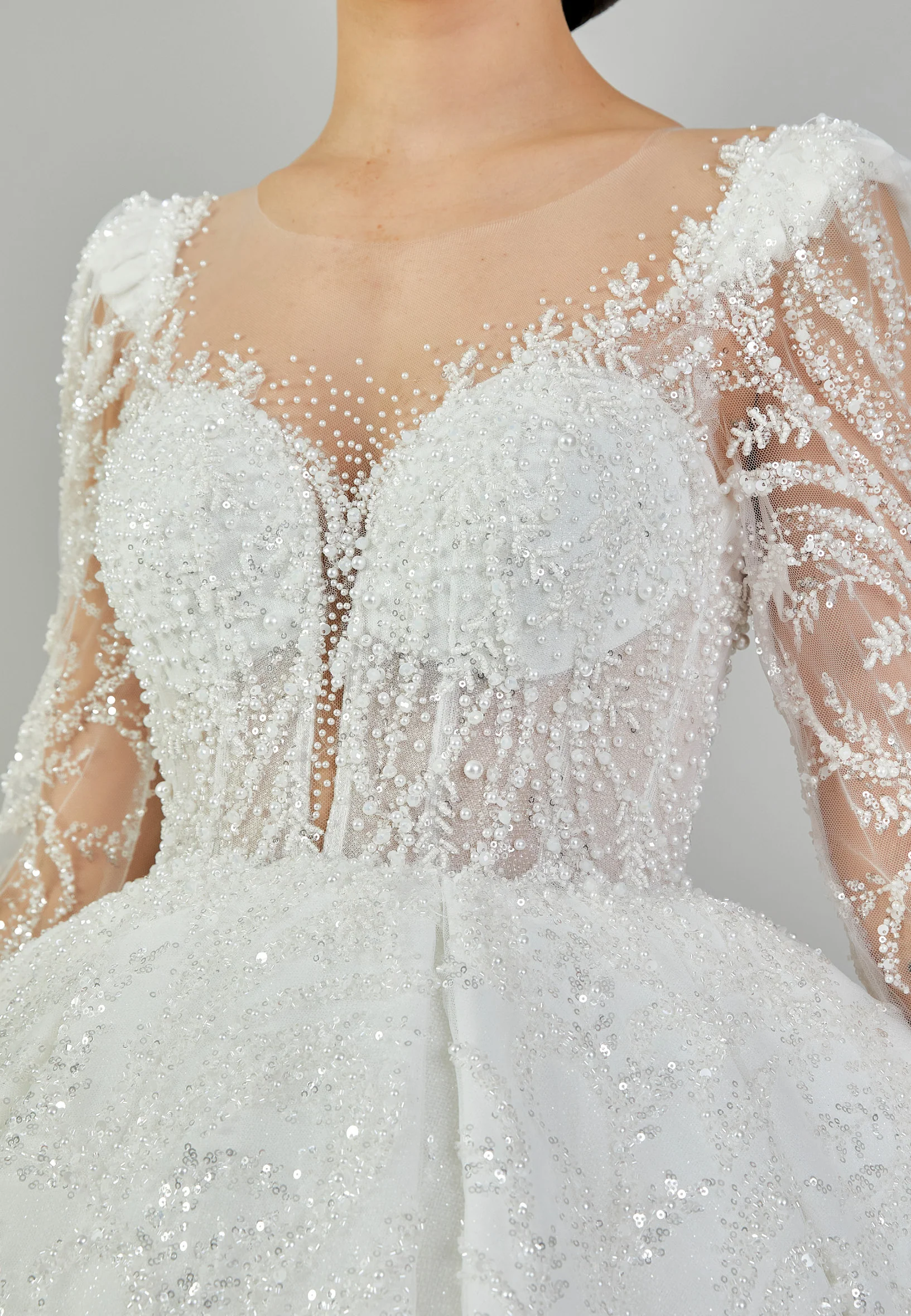 Long Sleeve Maxi Tulle Regular Wedding Dress abb2403040 - Image 4
