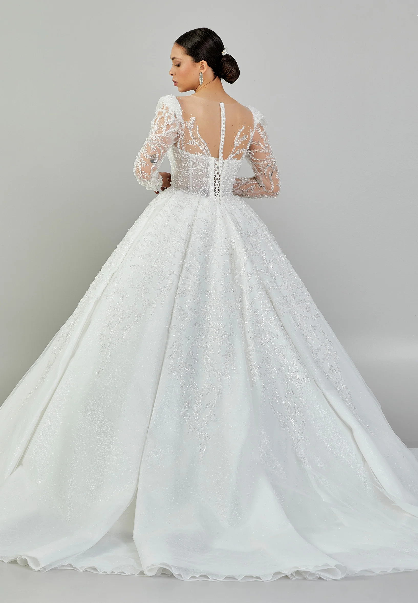 Long Sleeve Maxi Tulle Regular Wedding Dress abb2403040 - Image 5