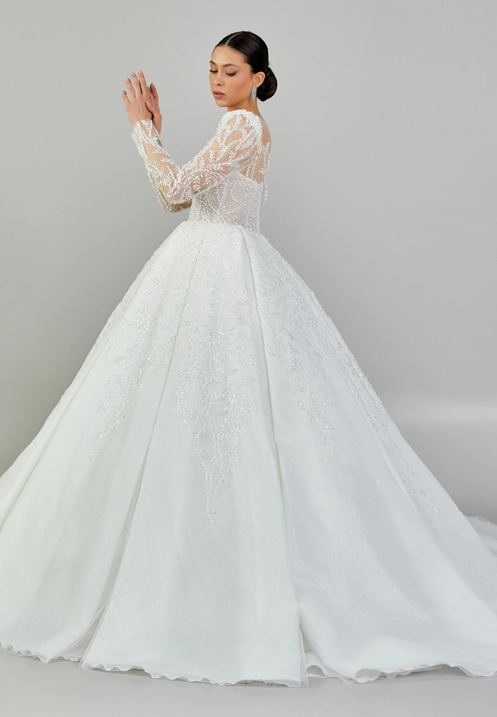 Long Sleeve Maxi Tulle Regular Wedding Dress abb2403040 - Image 6