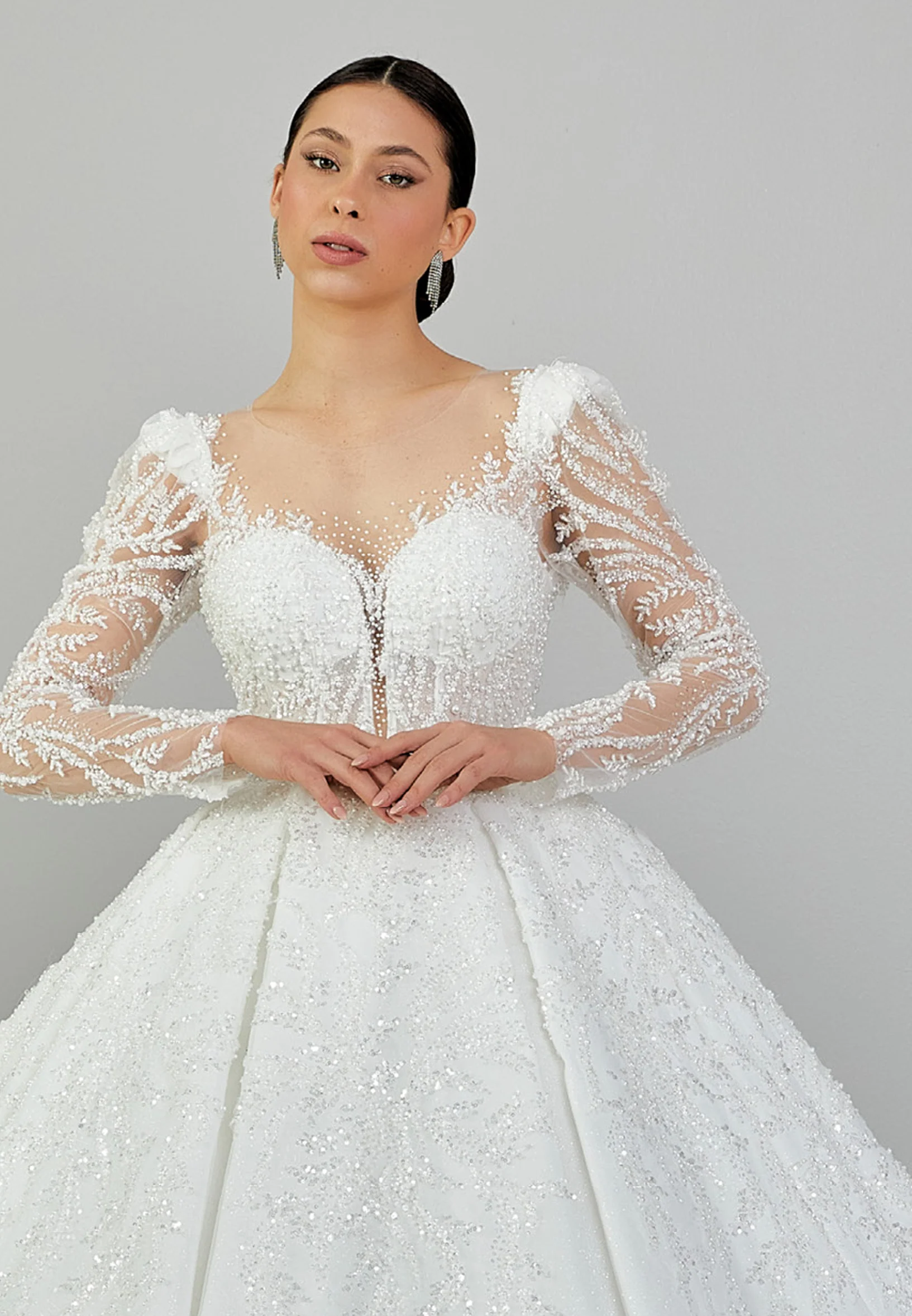 Long Sleeve Maxi Tulle Regular Wedding Dress abb2403040 - Image 7