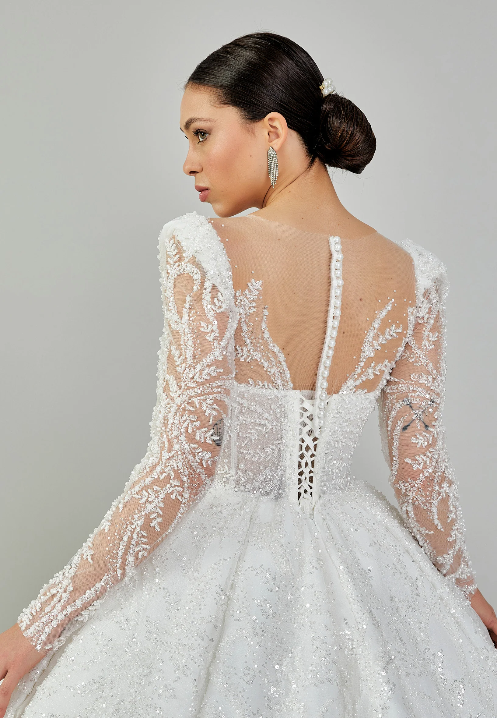 Long Sleeve Maxi Tulle Regular Wedding Dress abb2403040 - Image 8