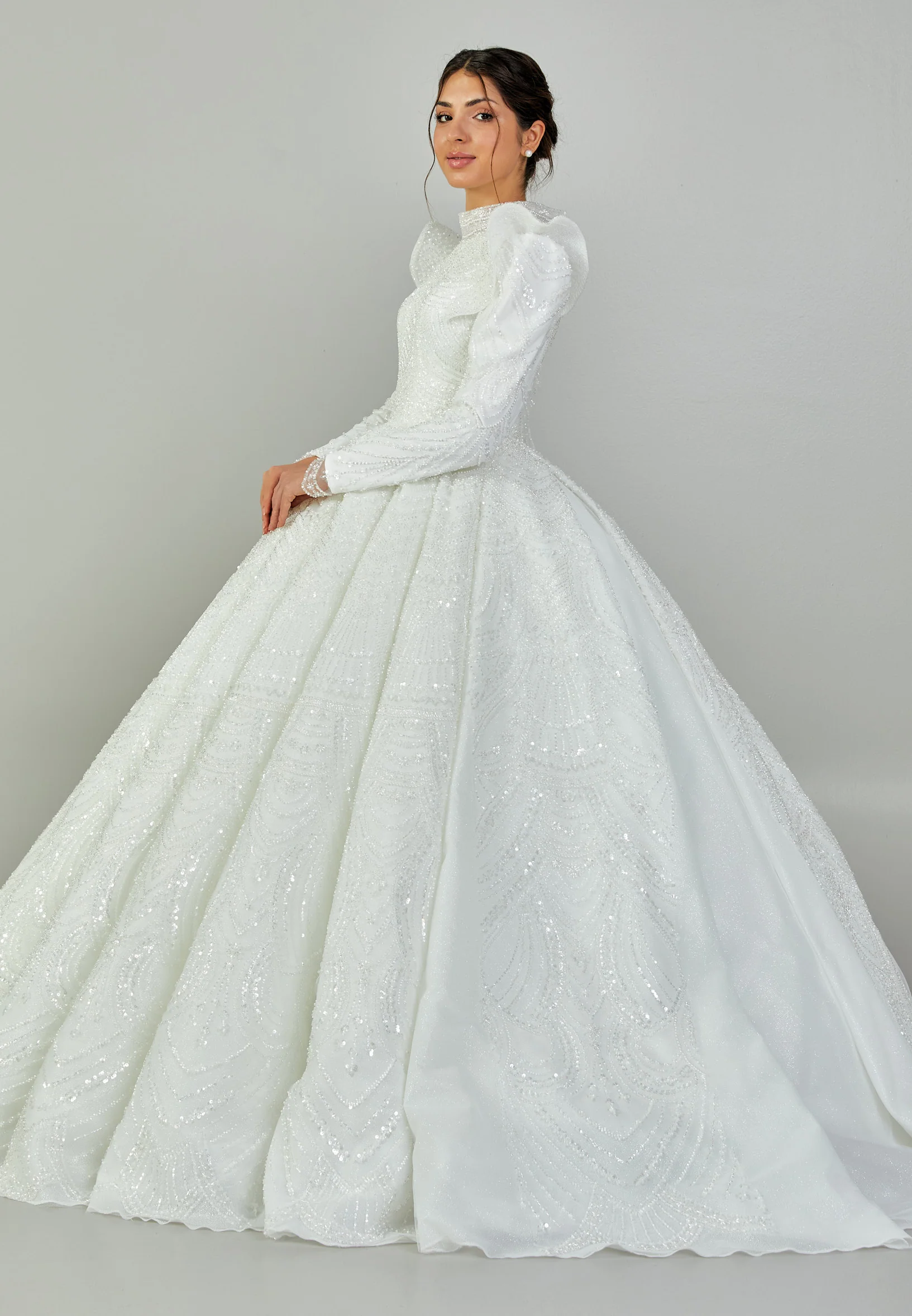 Long Sleeve Maxi Tulle Regular Wedding Dress abb2403045 - Image 6