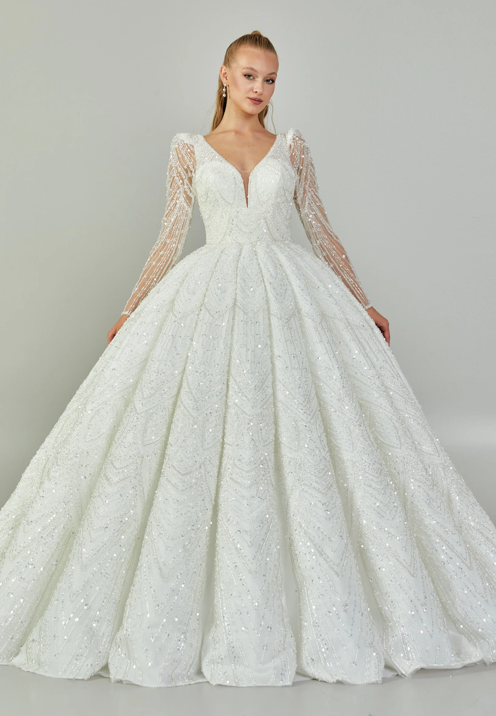 Long Sleeve Maxi Tulle Regular Wedding Dress abb2403070