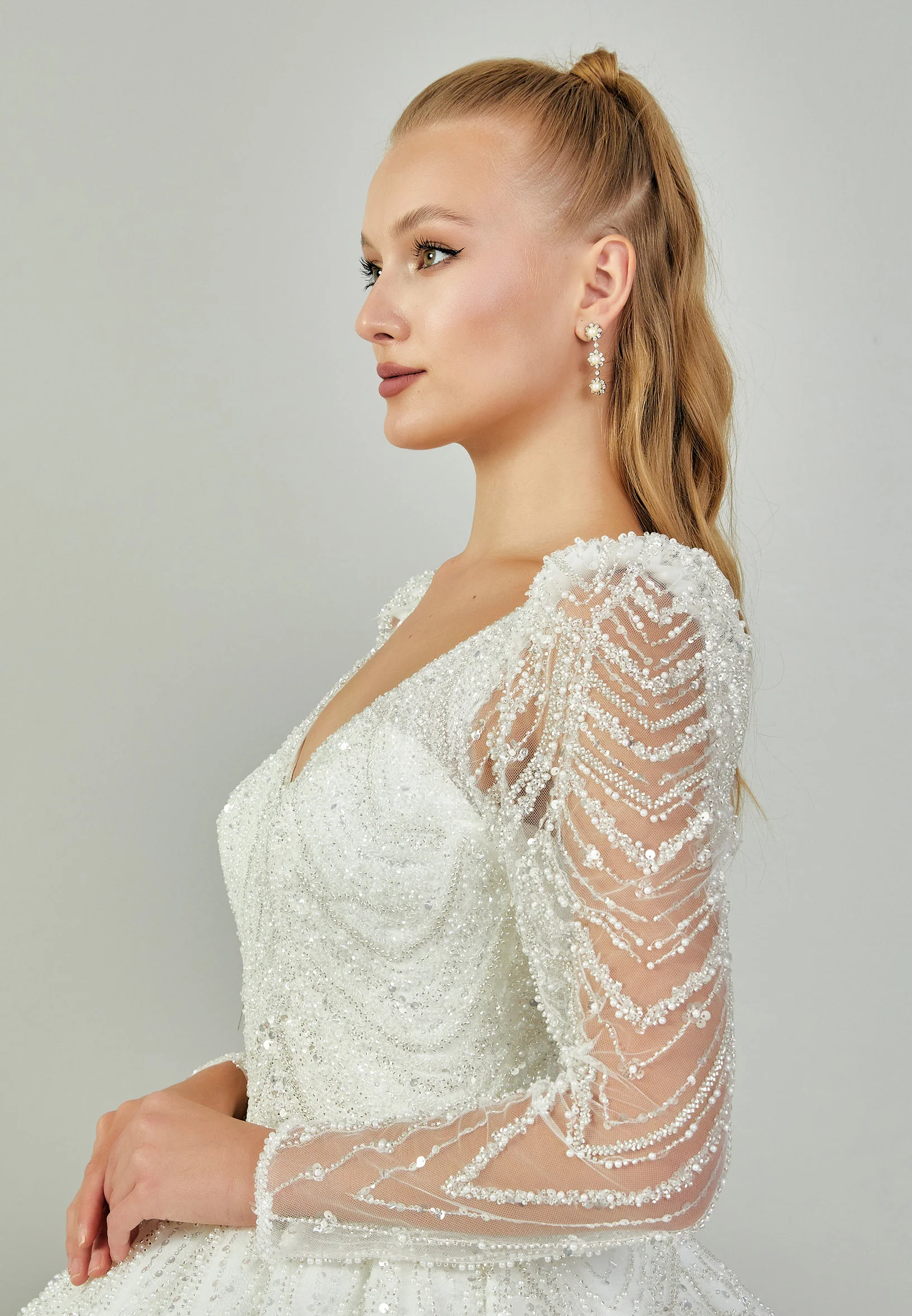 Long Sleeve Maxi Tulle Regular Wedding Dress abb2403070 - Image 2
